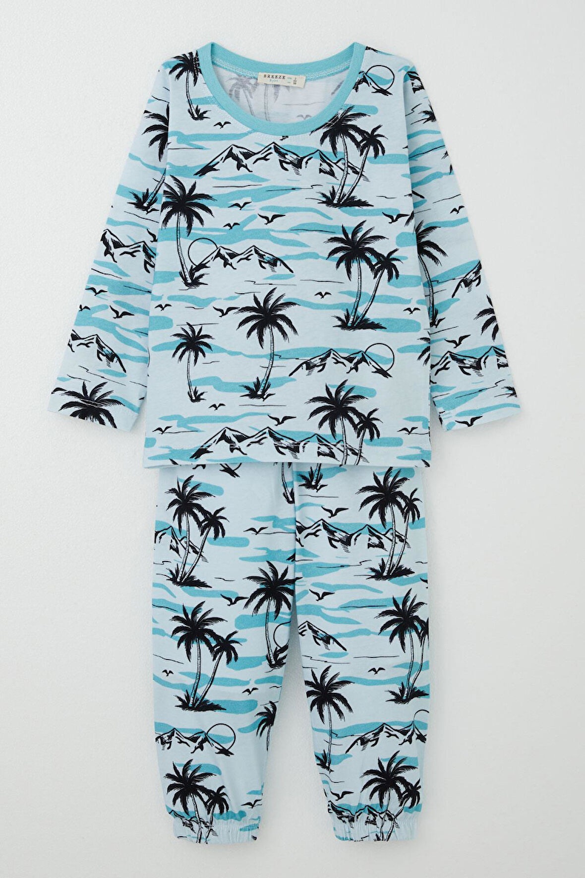 Breeze Erkek Bebek Pijama Takımı Palmiye Ağacı Desenli 9 Ay-3 Yaş, Açık Mavi