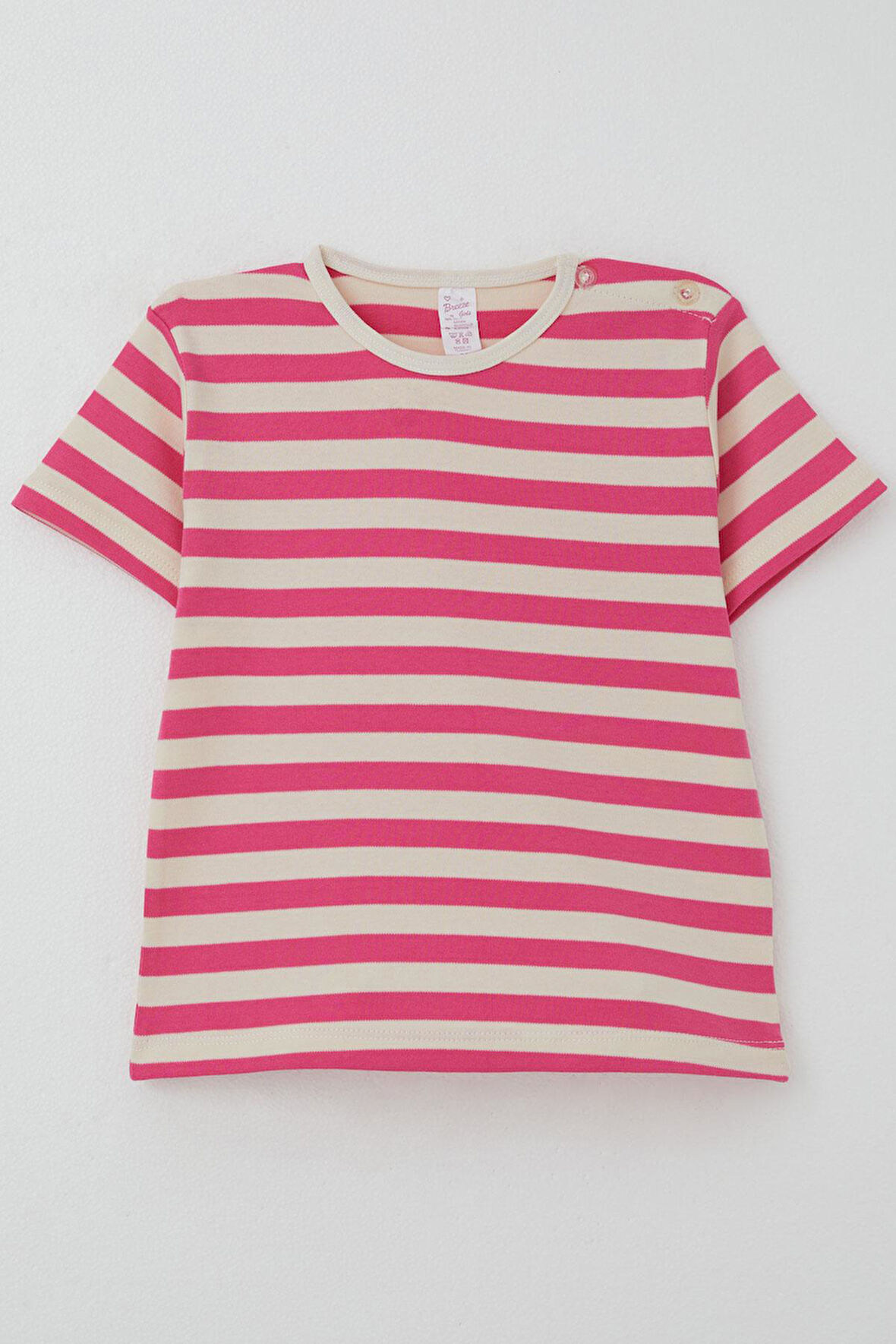 Breeze Kız Çocuk Tişört Patlı Çizgili 1-4 Yaş, Pembe
