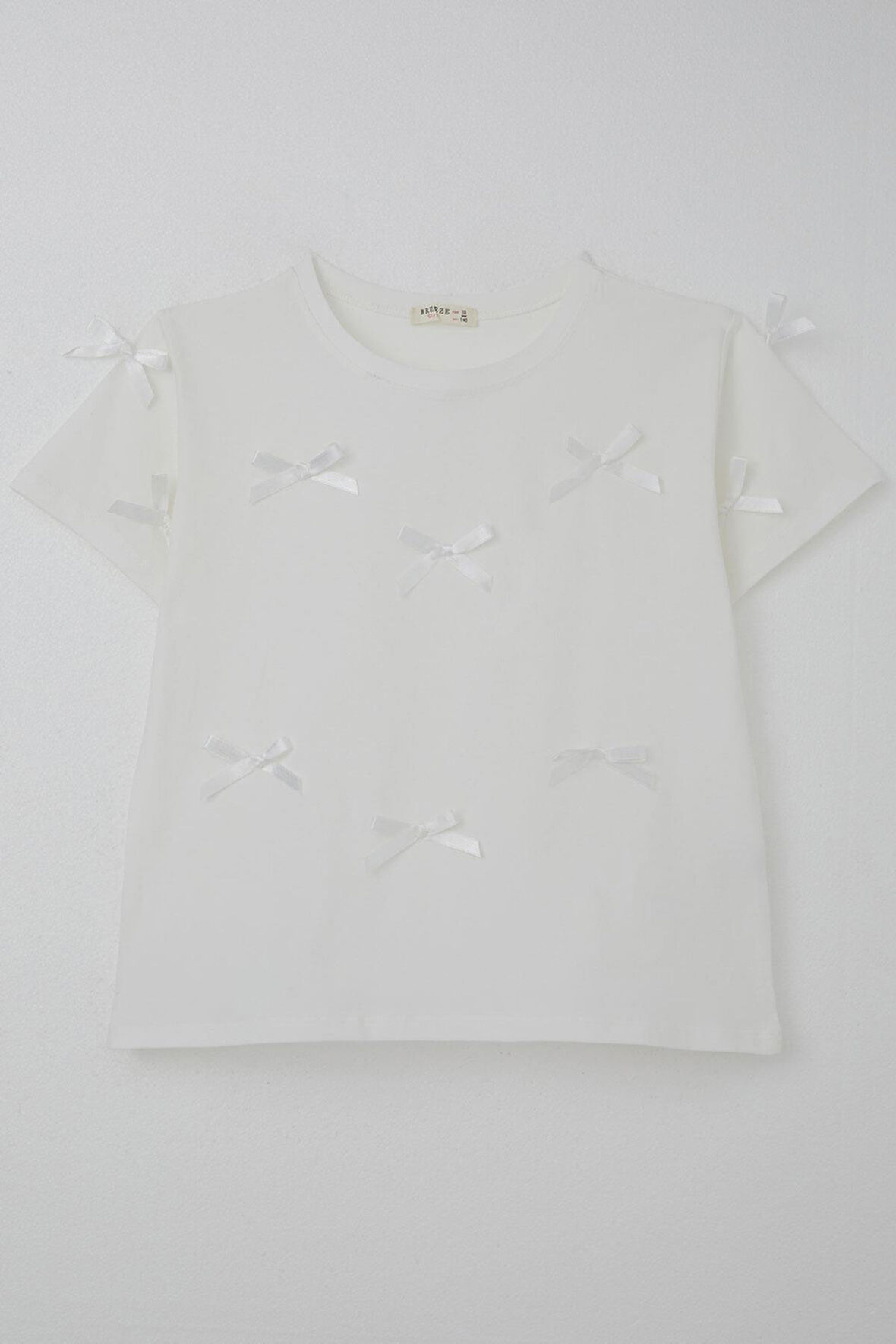 Breeze Kız Çocuk Tişört Fiyonk Aksesuar Detaylı 9-14 Yaş, Ekru