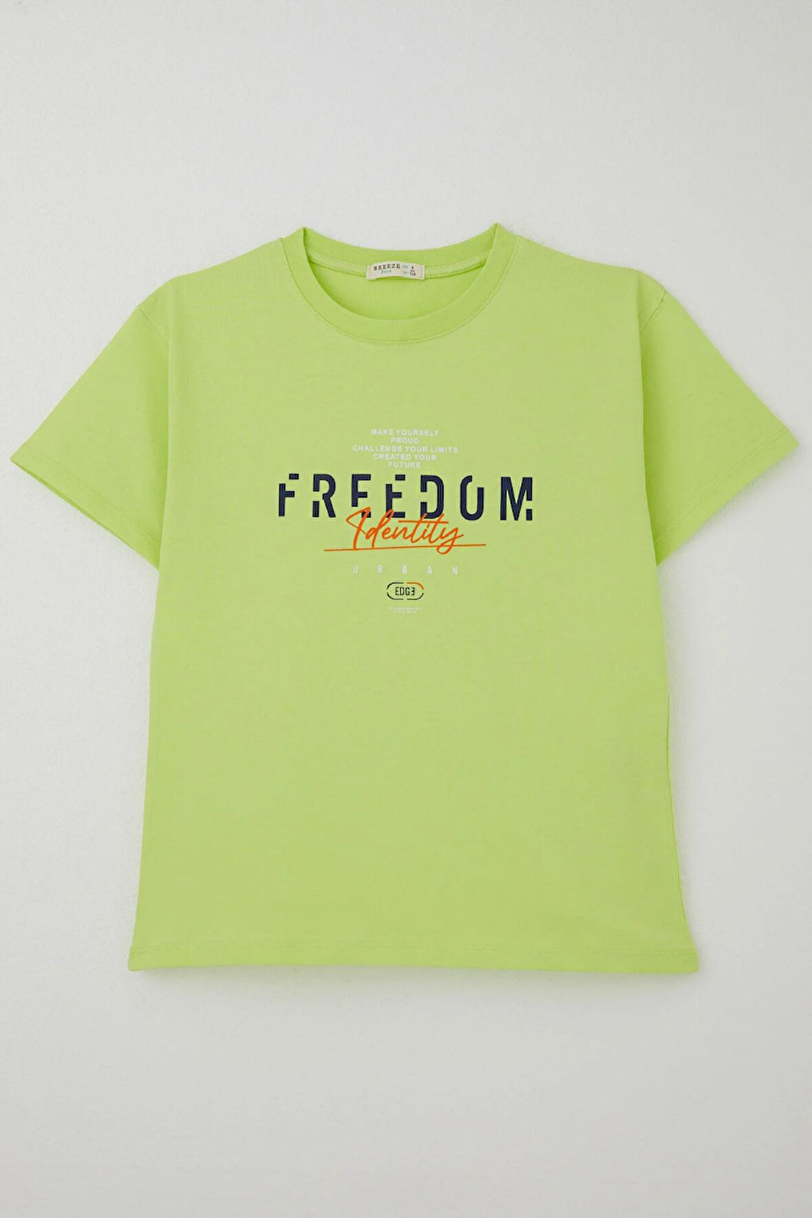 Breeze Erkek Çocuk Tişört Yazı Bakılı 5-10 Yaş, Fıstık Yeşili