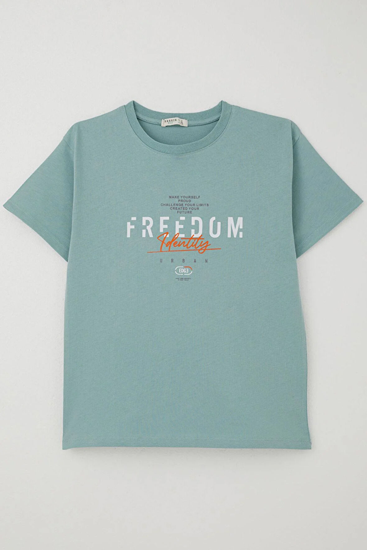 Breeze Erkek Çocuk Tişört Yazı Bakılı 5-10 Yaş, Su Yeşili