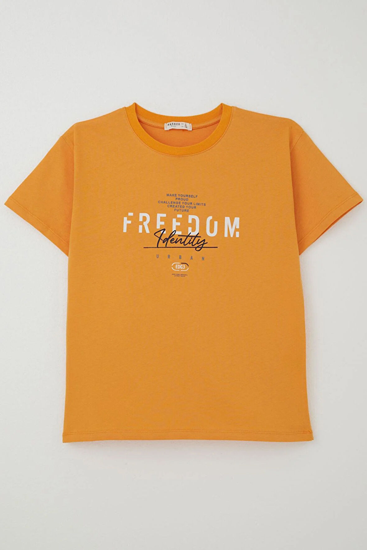 Breeze Erkek Çocuk Tişört Yazı Bakılı 5-10 Yaş, Hardal Sarı