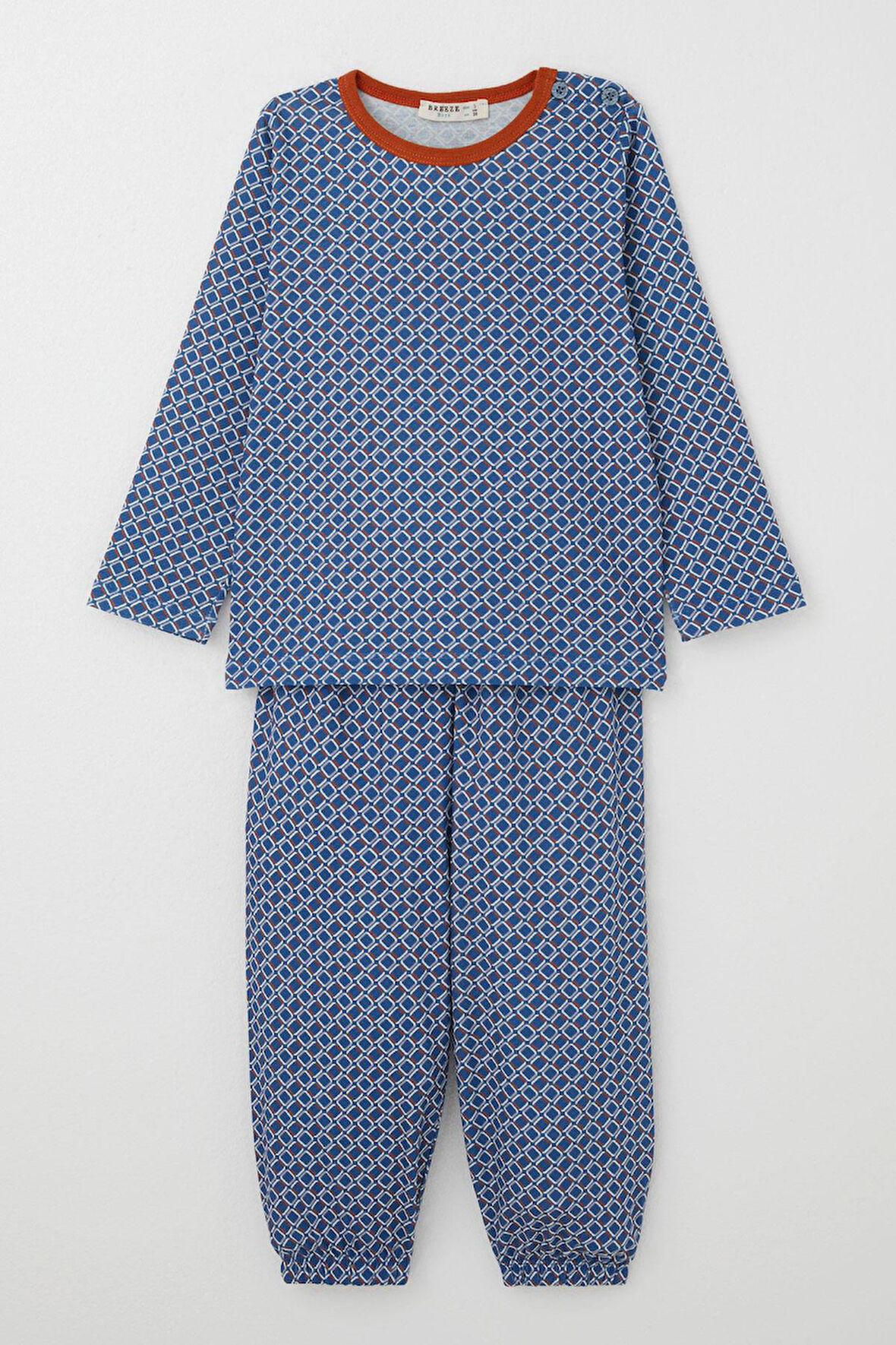 Breeze Erkek Çocuk Pijama Takımı Kare Desenli 1-3 Yaş, Mavi