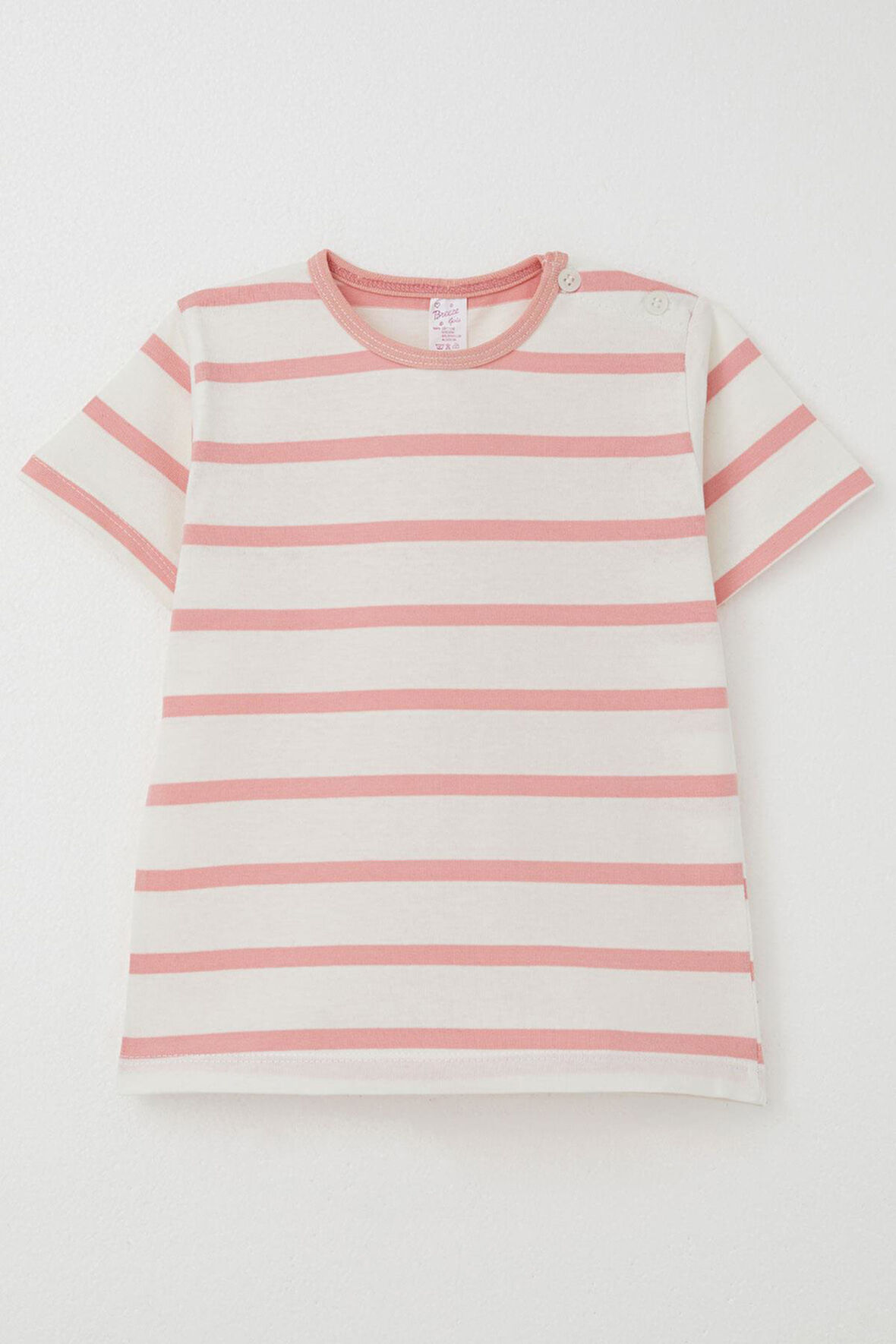 Breeze Kız Çocuk Tişört Patlı Çizgili 1-4 Yaş, Ekru
