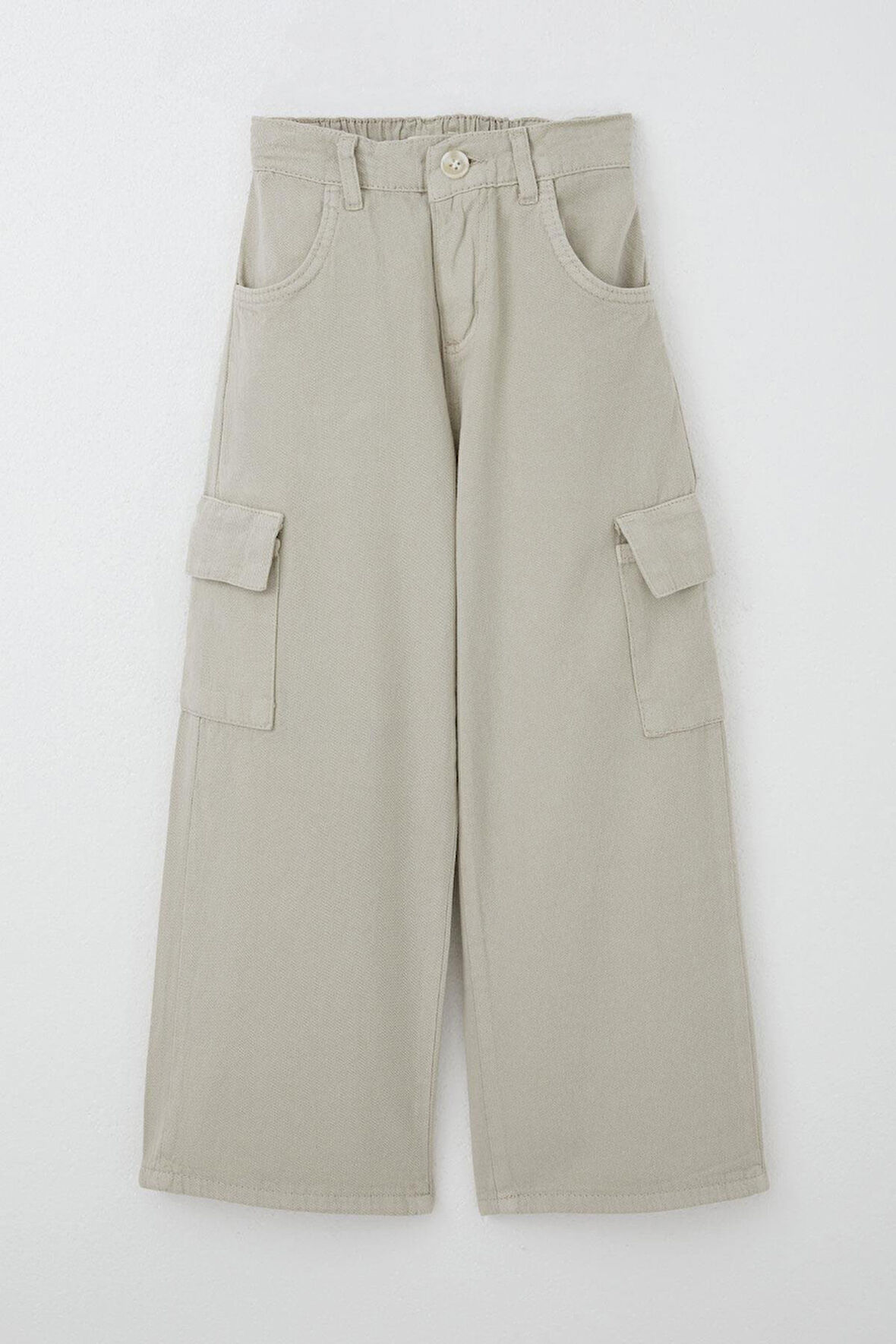 Breeze Kız Çocuk Gabardin Pantolon Kargo Cep Detaylı 5-14 Yaş, Taş