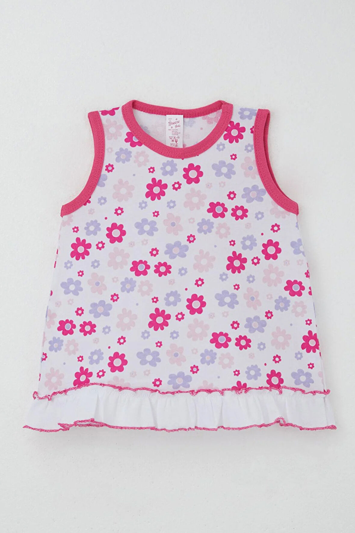 Breeze Kız Bebek Elbise Renkli Çiçek Desenli Etek Kısmı Fırfır Detaylı 0-6 Ay, Beyaz