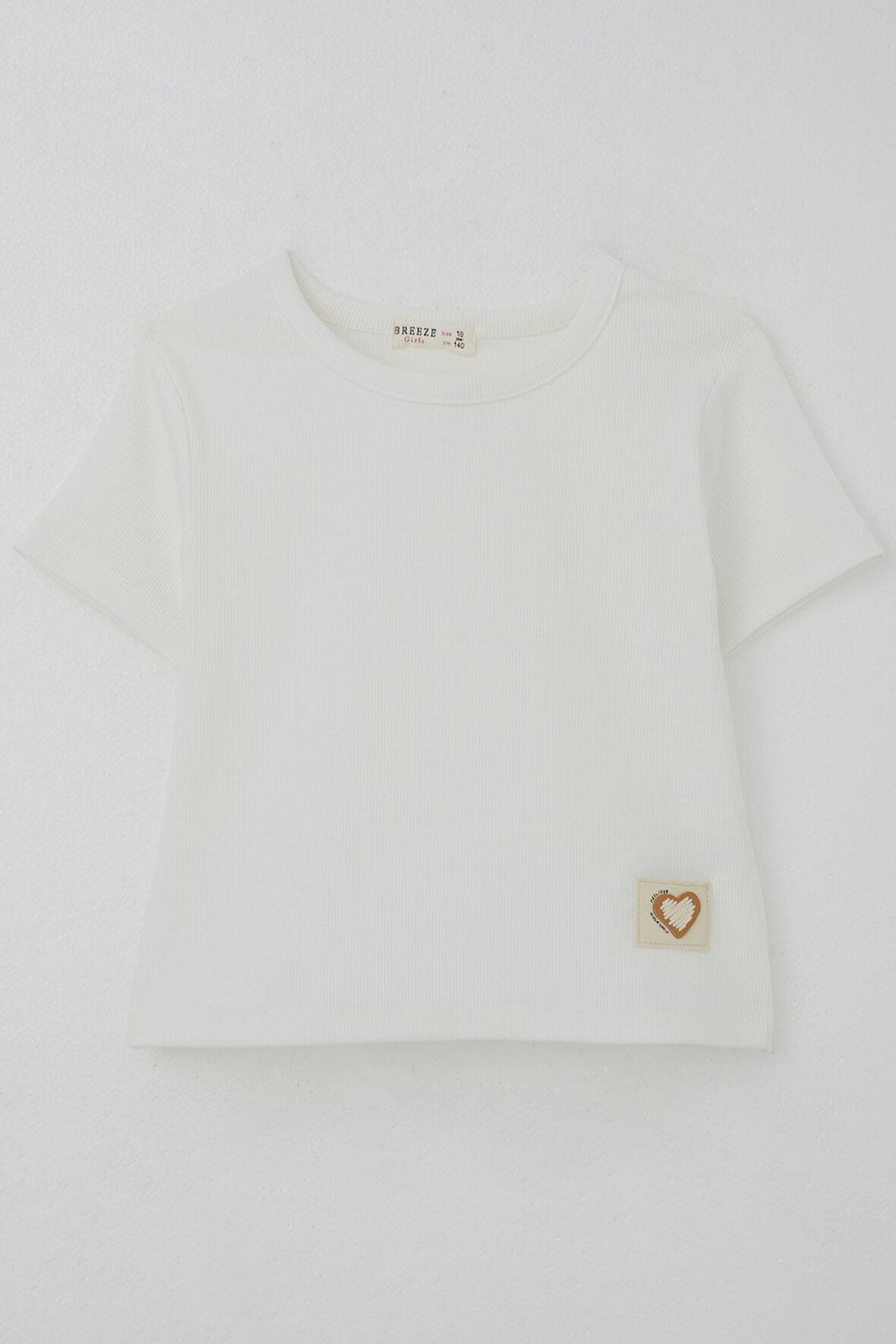 Breeze Kız Çocuk Tişört Kalp Armalı 9-14 Yaş, Ekru