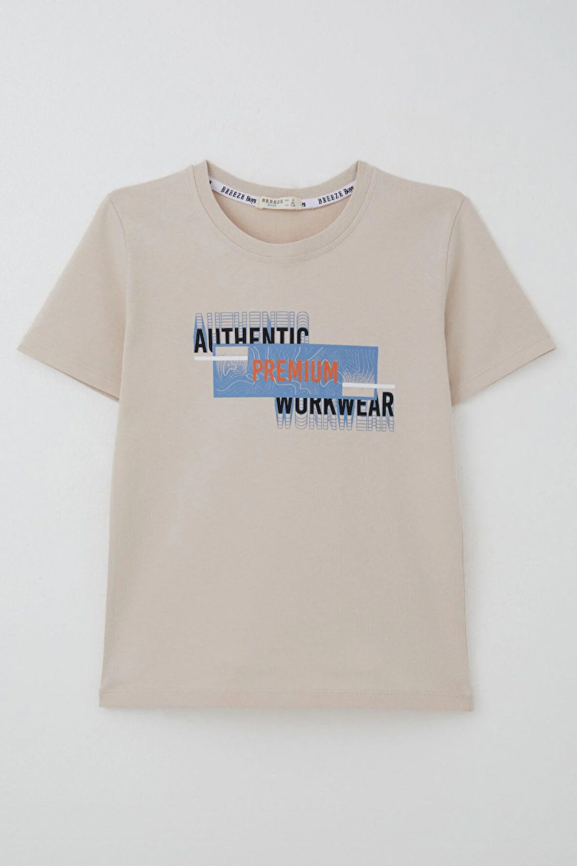 Breeze Erkek Çocuk Tişört Yansıma Efekti Yazı Baskılı 8-14 Yaş, Bej