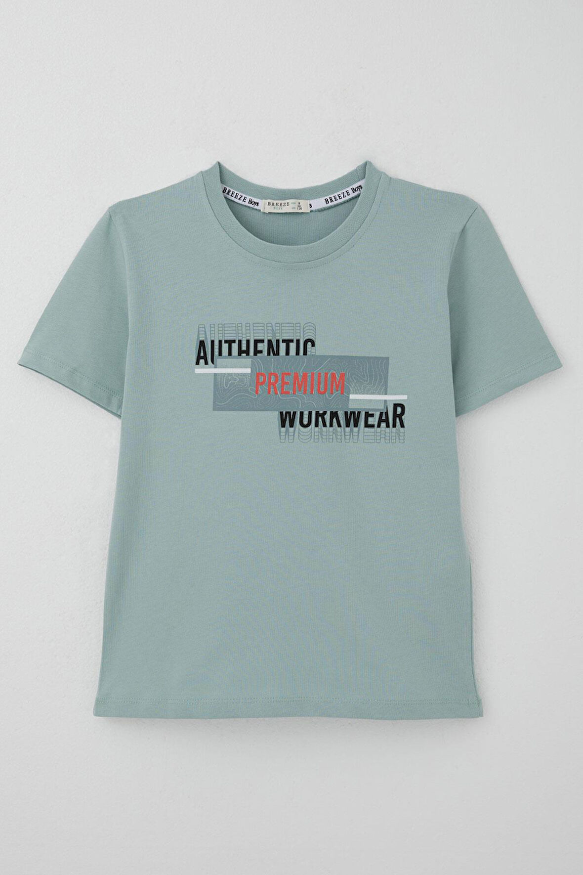 Breeze Erkek Çocuk Tişört Yansıma Efekti Yazı Baskılı 8-14 Yaş, Su Yeşili