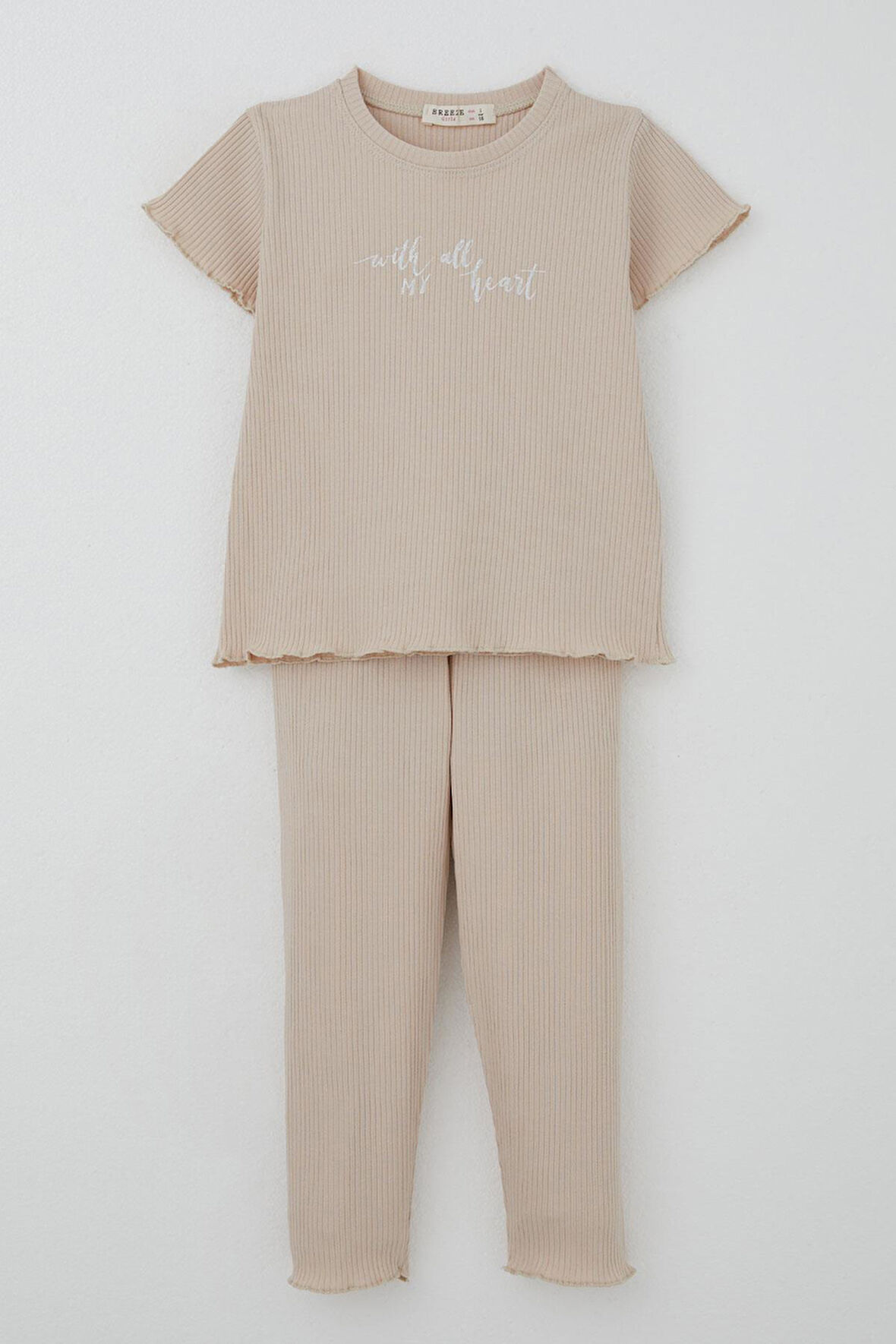 Breeze Kız Çocuk Taytlı Takım Simli Yazı Baskılı 1.5-5 Yaş, Bej