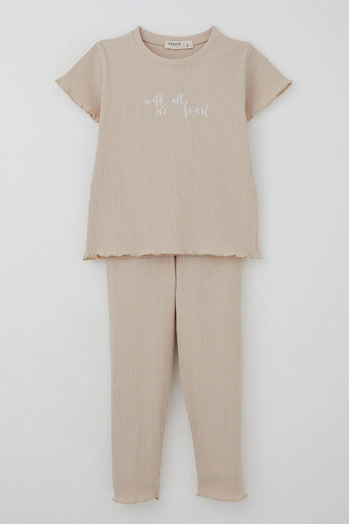 Breeze Kız Çocuk Taytlı Takım Simli Yazı Baskılı 1.5-5 Yaş, Bej