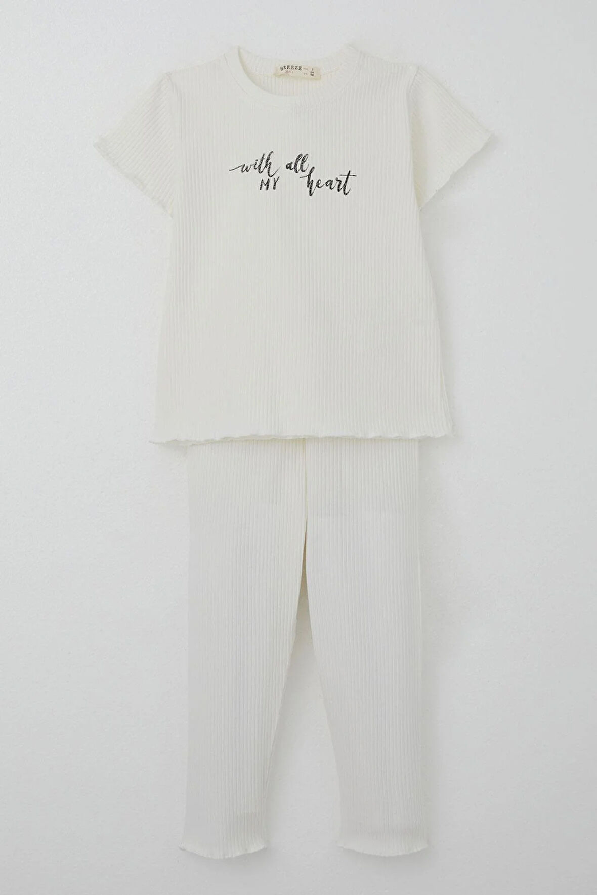 Breeze Kız Çocuk Taytlı Takım Simli Yazı Baskılı 1.5-5 Yaş, Ekru