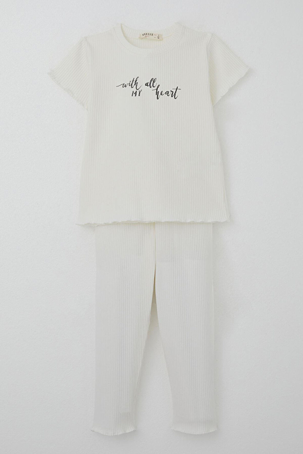 Breeze Kız Çocuk Taytlı Takım Simli Yazı Baskılı 1.5-5 Yaş, Ekru