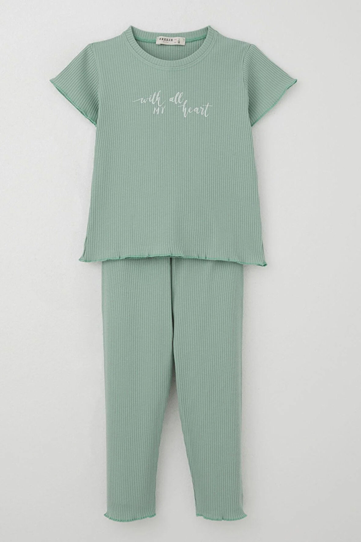 Breeze Kız Çocuk Taytlı Takım Simli Yazı Baskılı 1.5-5 Yaş, Mint Yeşili