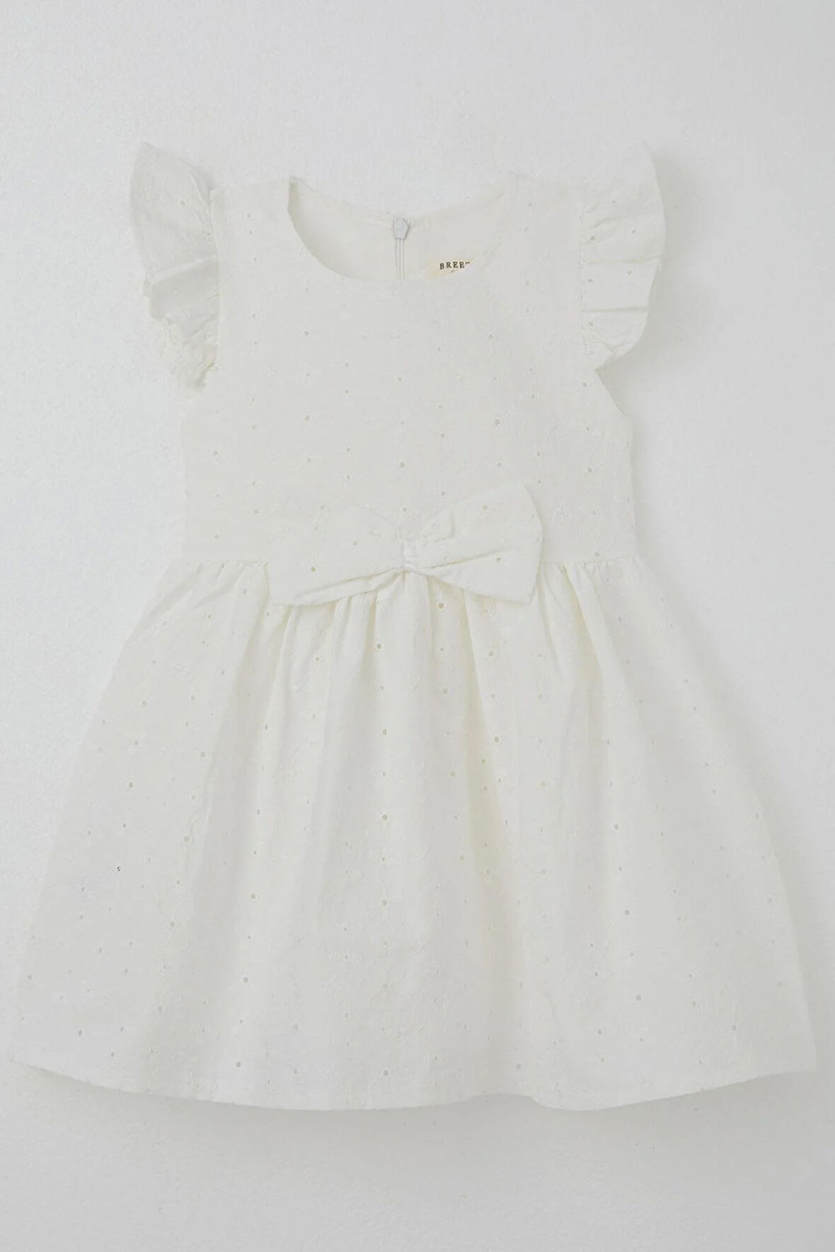 Breeze Kız Çocuk Elbise Çiçek Nakışlı Fiyonk Aksesuarlı 2-6 Yaş, Ekru