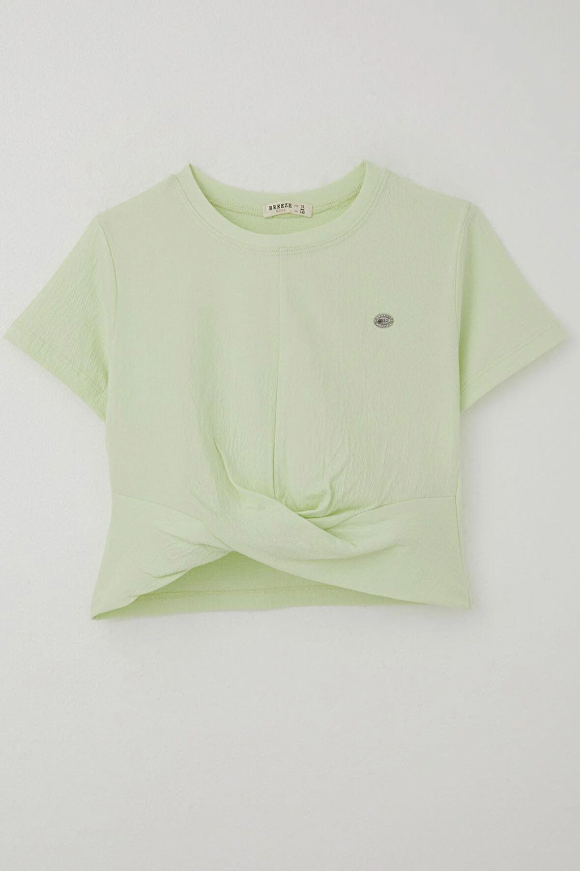 Breeze Kız Çocuk Tişört Armalı Göbek Kısmı Dekolte Detaylı 9-16 Yaş, Su Yeşili