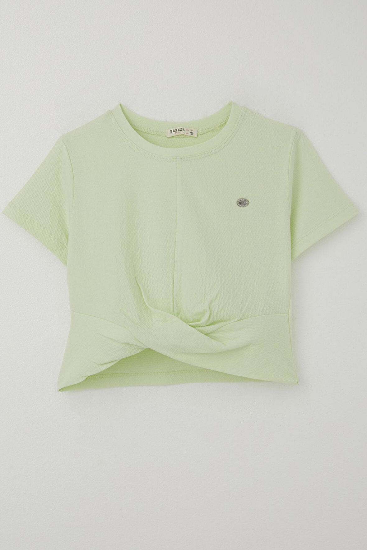 Breeze Kız Çocuk Tişört Armalı Göbek Kısmı Dekolte Detaylı 9-16 Yaş, Su Yeşili