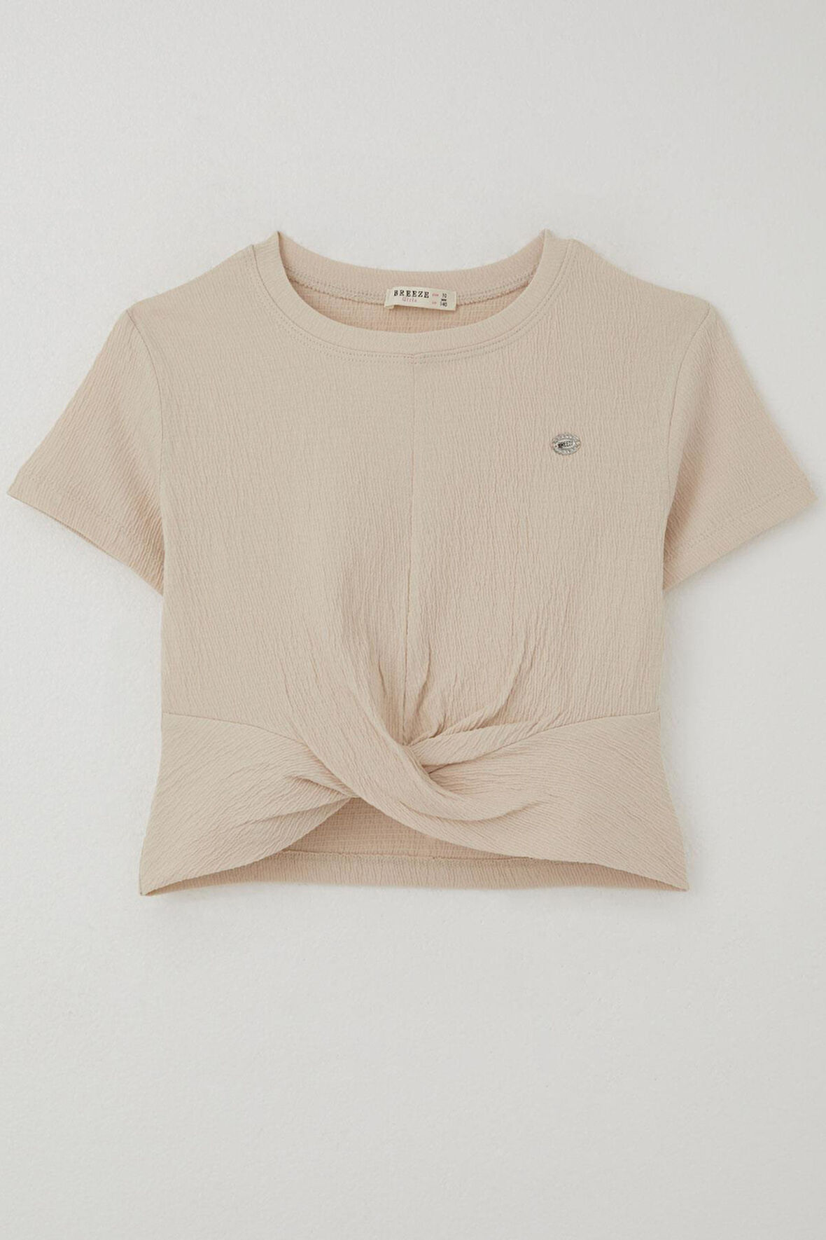 Breeze Kız Çocuk Tişört Armalı Göbek Kısmı Dekolte Detaylı 9-16 Yaş, Bej