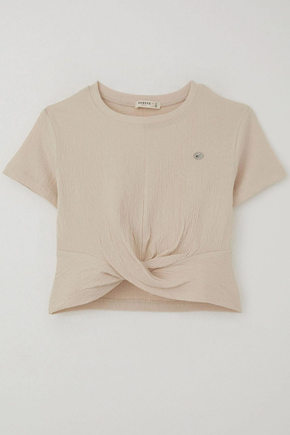 Breeze Kız Çocuk Tişört Armalı Göbek Kısmı Dekolte Detaylı 9-16 Yaş, Bej