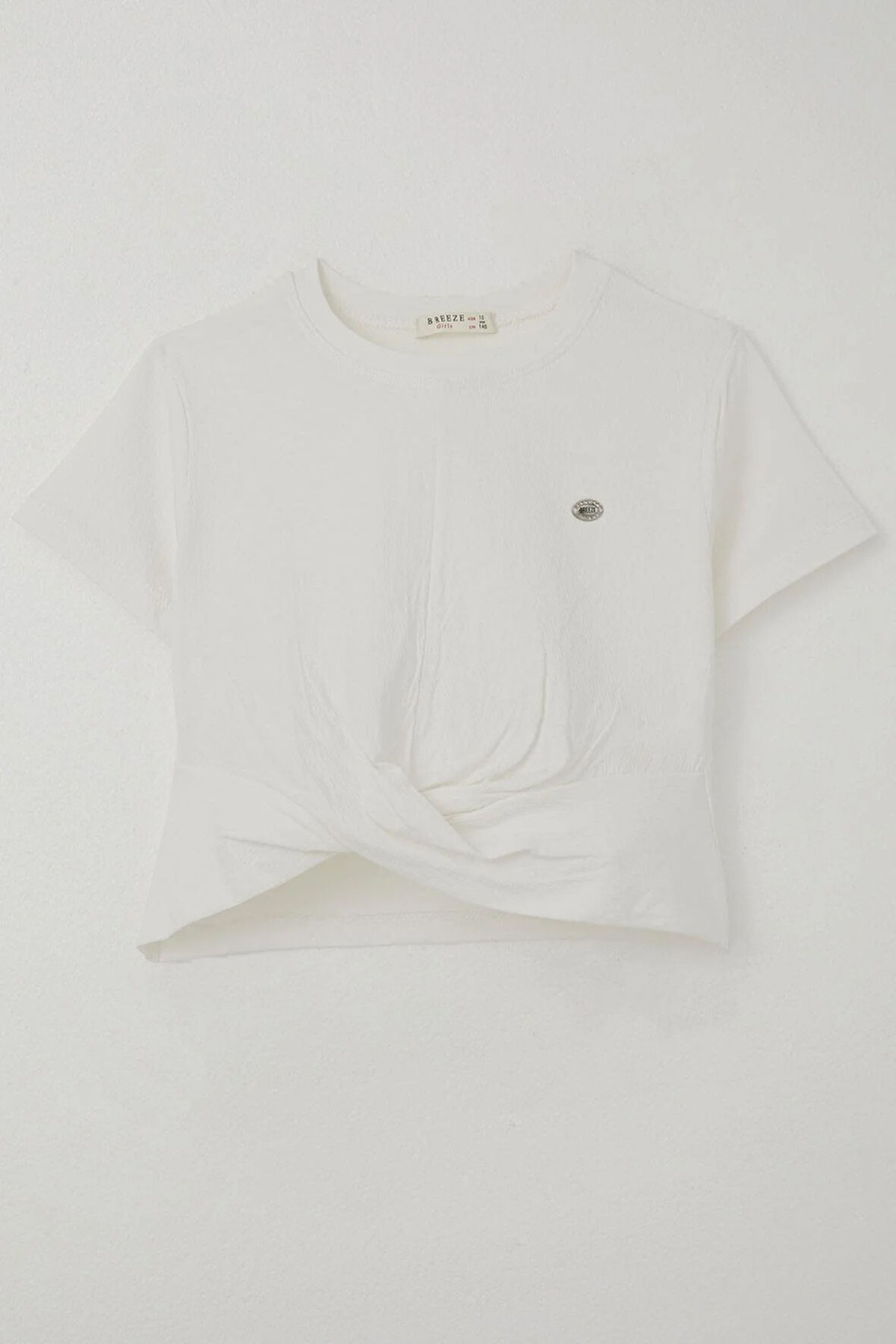 Breeze Kız Çocuk Tişört Armalı Göbek Kısmı Dekolte Detaylı 9-16 Yaş, Ekru