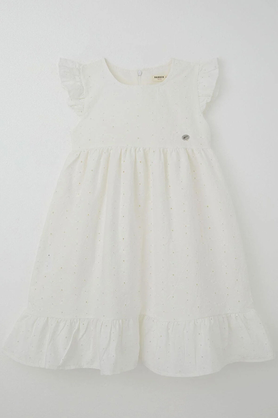 Breeze Kız Çocuk Elbise Çiçek Nakışlı Arma Detaylı 4-9 Yaş, Ekru