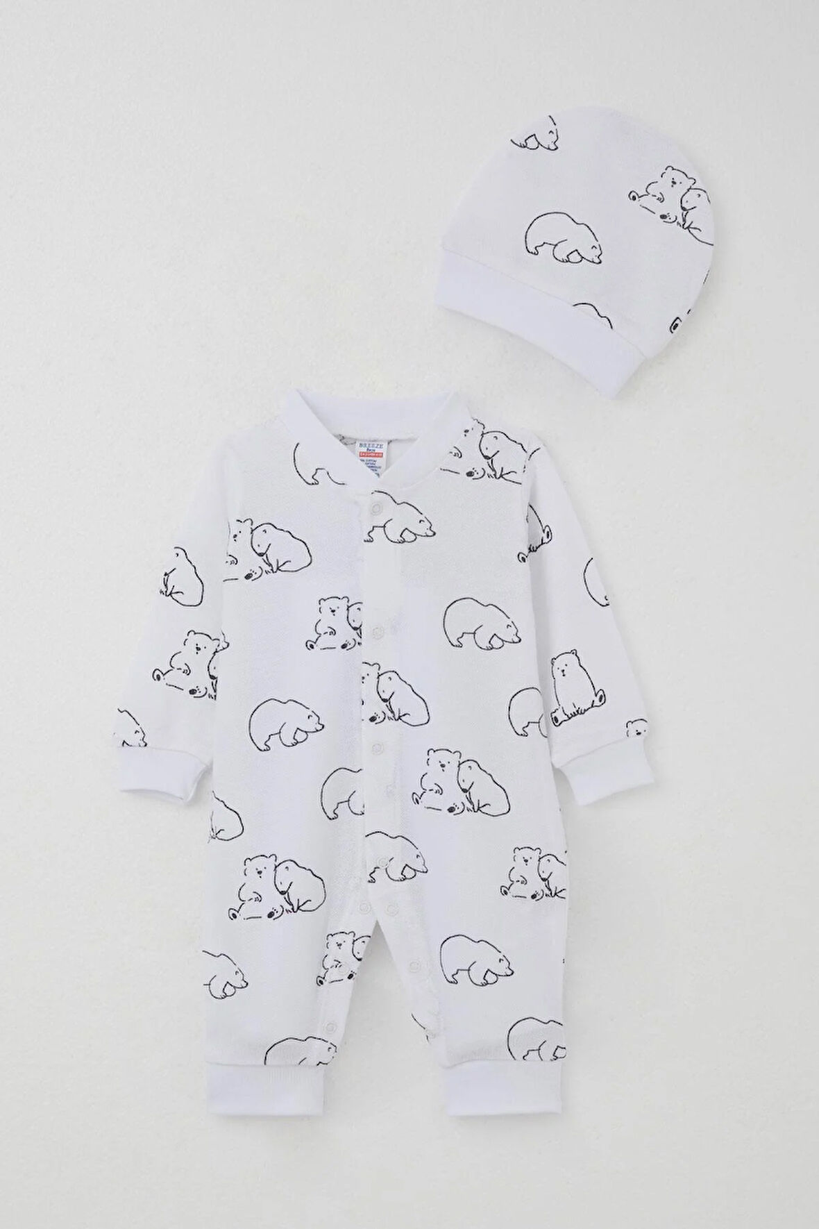 Breeze Erkek Bebek Tulum Sevimli Kutup Ayıcığı Desenli 0-6 Ay, Beyaz