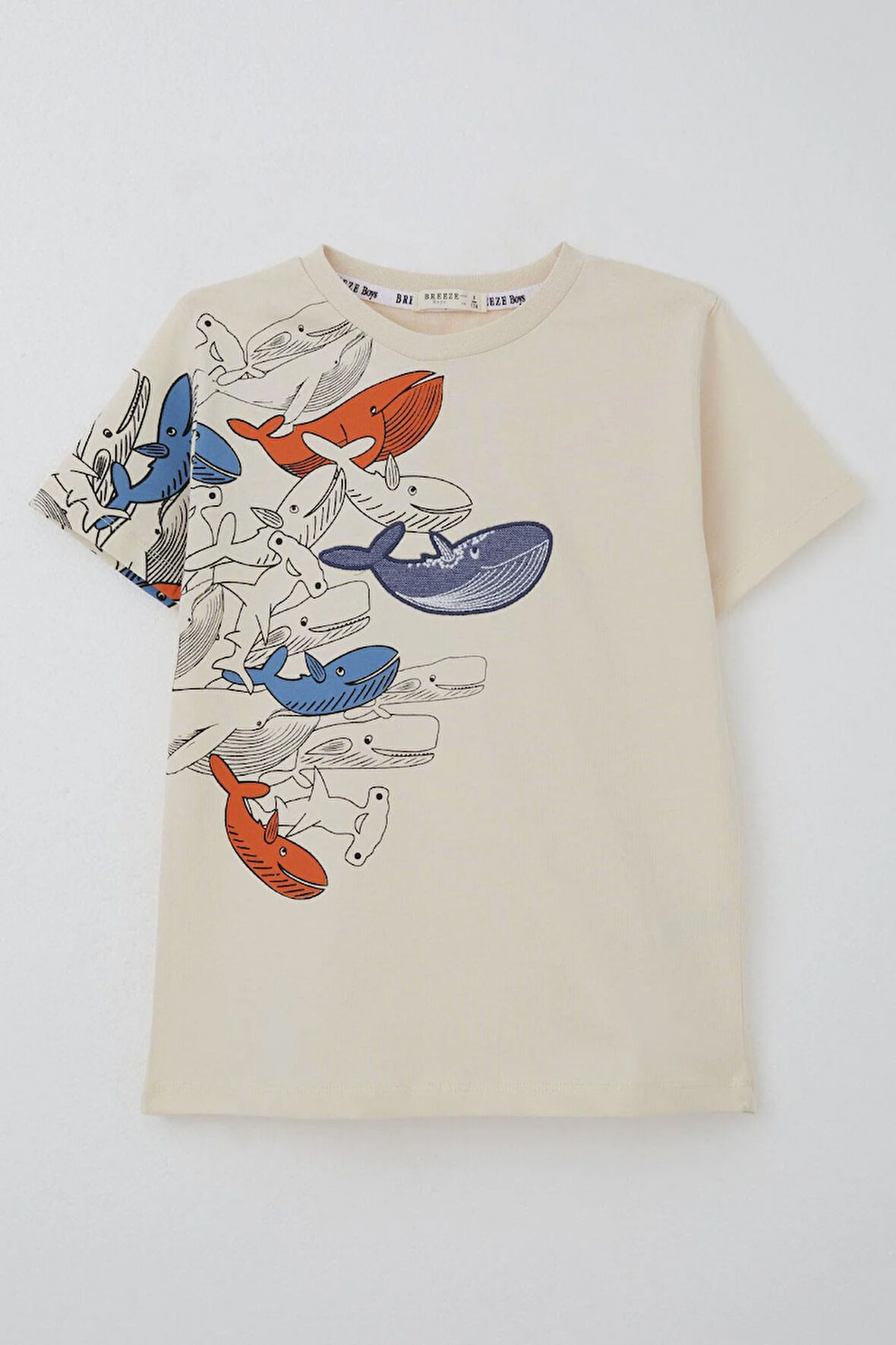 Breeze Erkek Çocuk Tişört Mavi Dünyanın Kahramanları Balinalar 5-9 Yaş, Krem