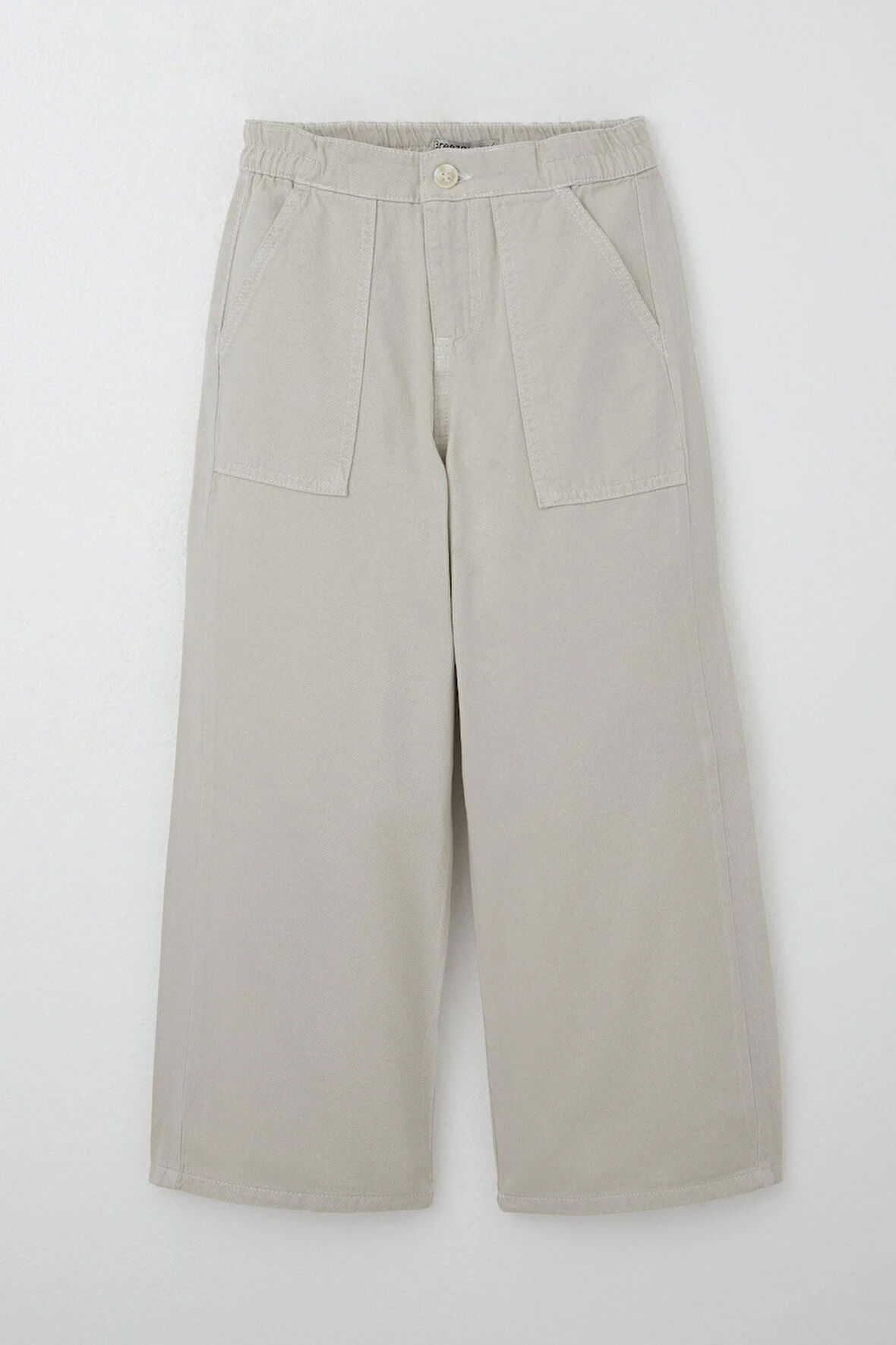 Breeze Kız Çocuk Gabardin Pantolon Geniş Paça Beli Lastikli 5-9 Yaş, Taş