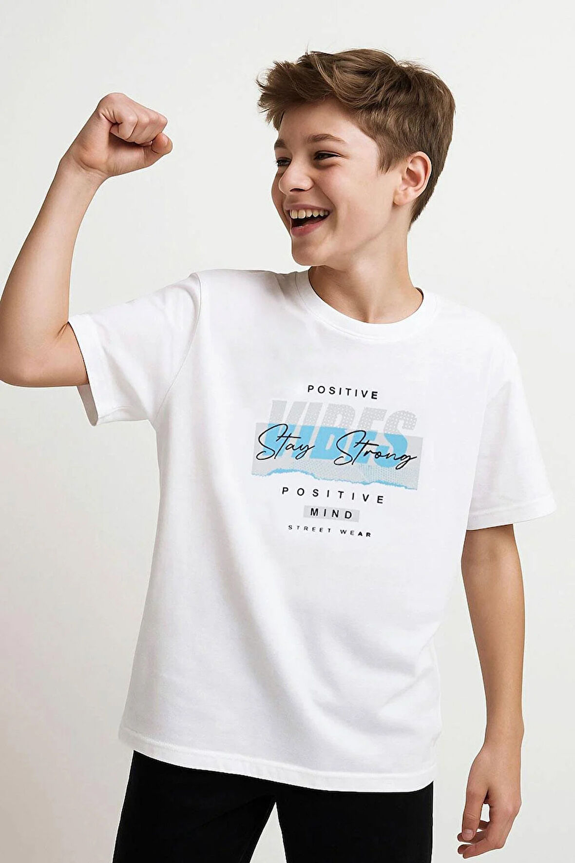 Breeze Erkek Çocuk Tişört Motivasyon Temalı & Sırt Kısmı Yazı Baskı Detaylı 9-16 Yaş, Beyaz