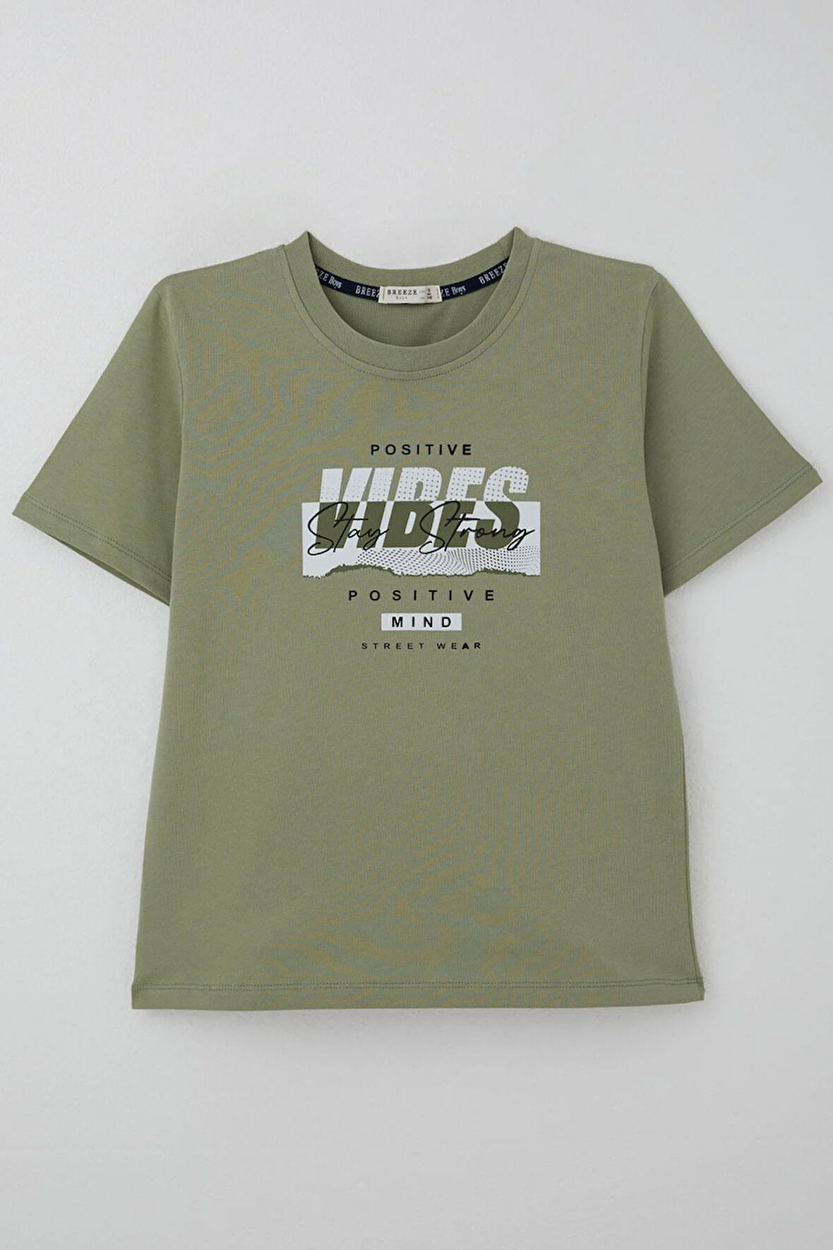 Breeze Erkek Çocuk Tişört Motivasyon Temalı & Sırt Kısmı Yazı Baskı Detaylı 9-16 Yaş, Haki Yeşil