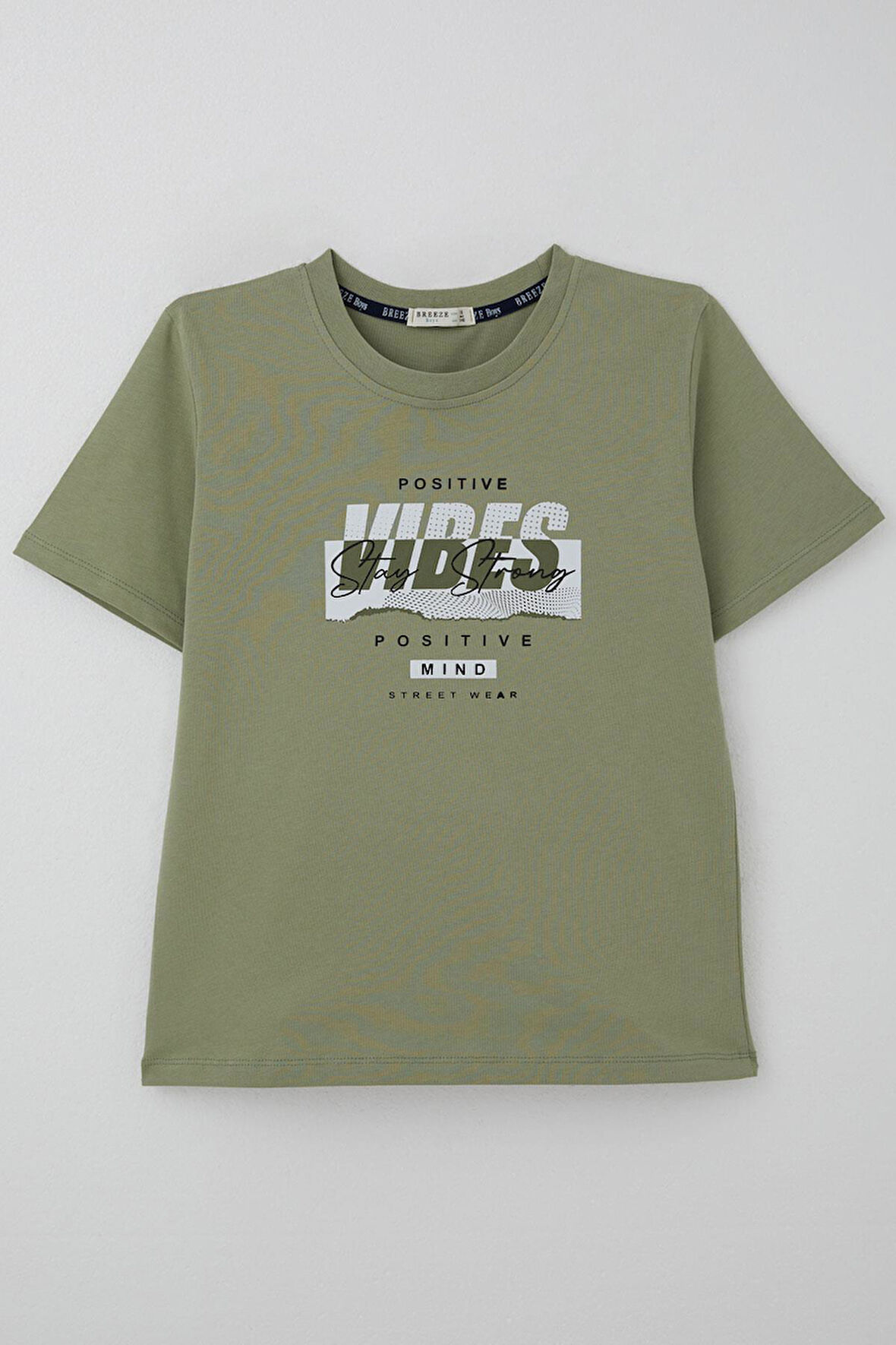 Breeze Erkek Çocuk Tişört Motivasyon Temalı & Sırt Kısmı Yazı Baskı Detaylı 9-16 Yaş, Haki Yeşil