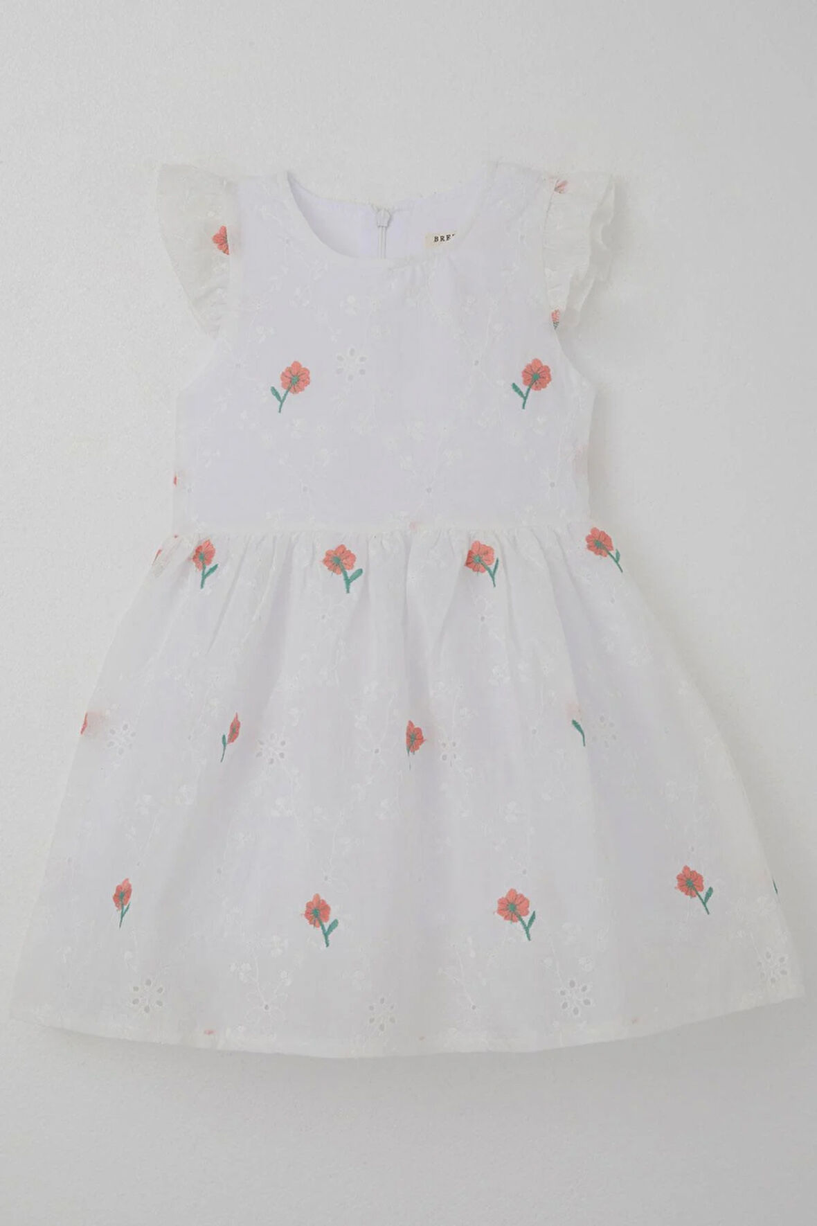 Breeze Kız Çocuk Elbise Çiçek Nakışlı Güpür Detaylı 3-7 Yaş, Ekru