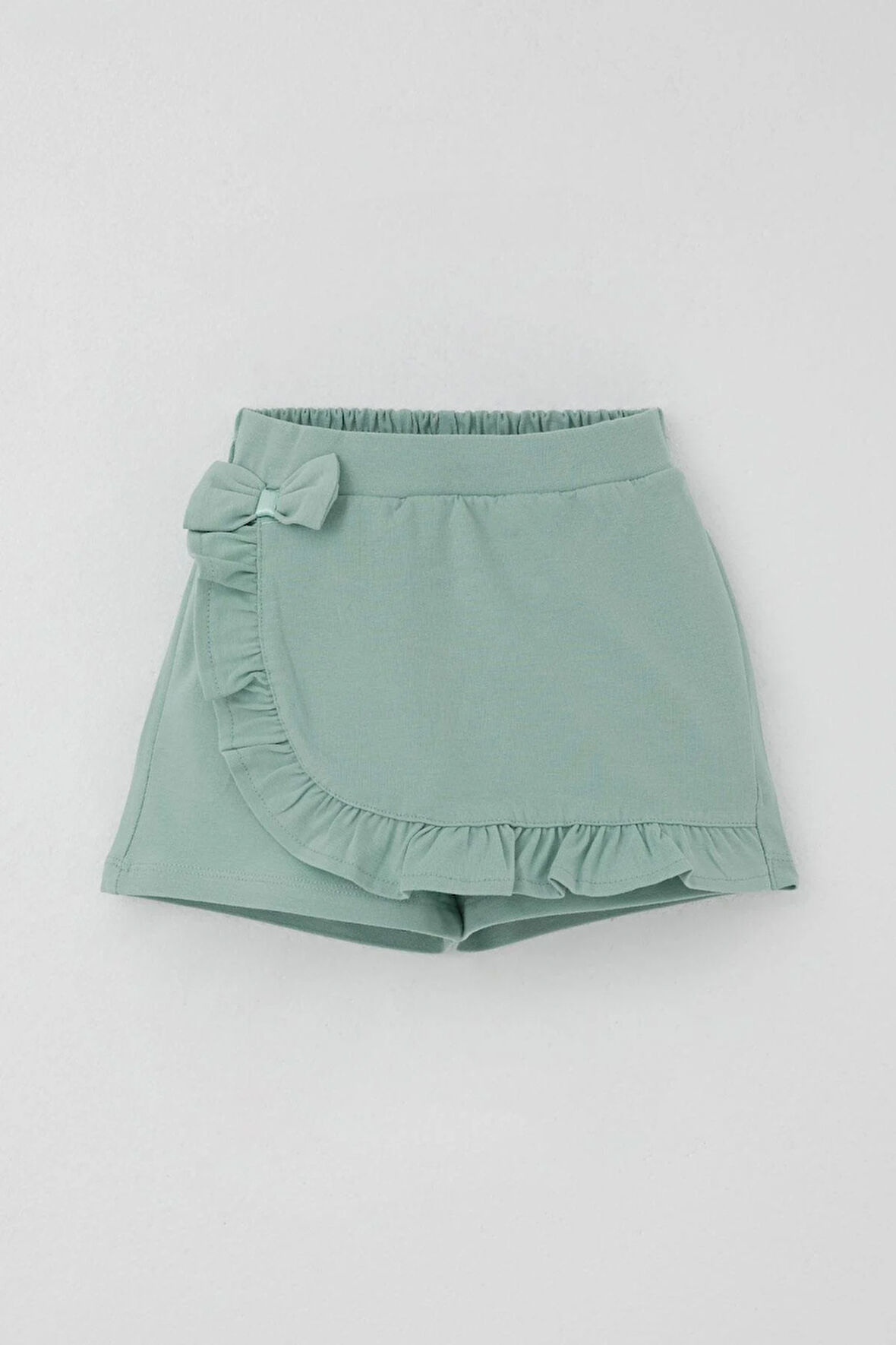 Breeze Kız Çocuk Şort Etek Fiyonk Aksesuarlı Fırfırlı 3-8 Yaş, Su Yeşili