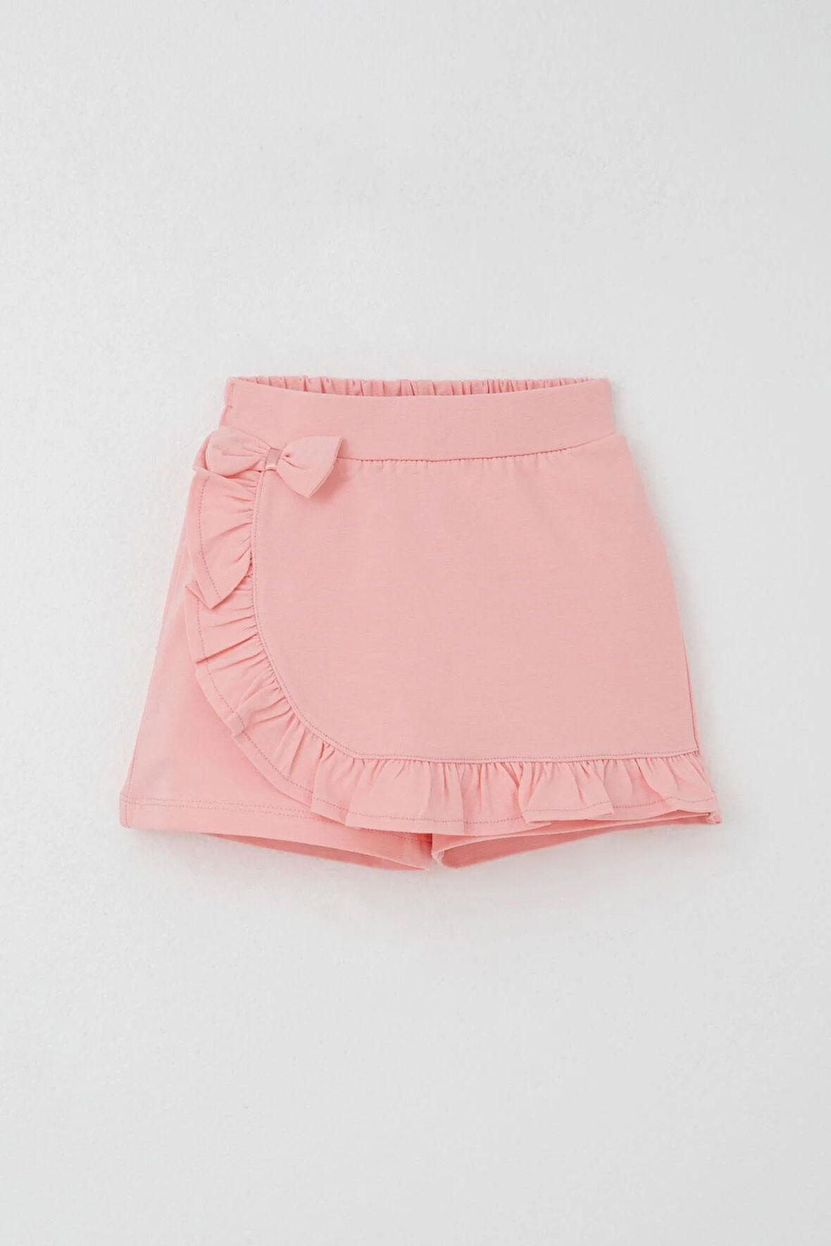 Breeze Kız Çocuk Şort Etek Fiyonk Aksesuarlı Fırfırlı 3-8 Yaş, Somon