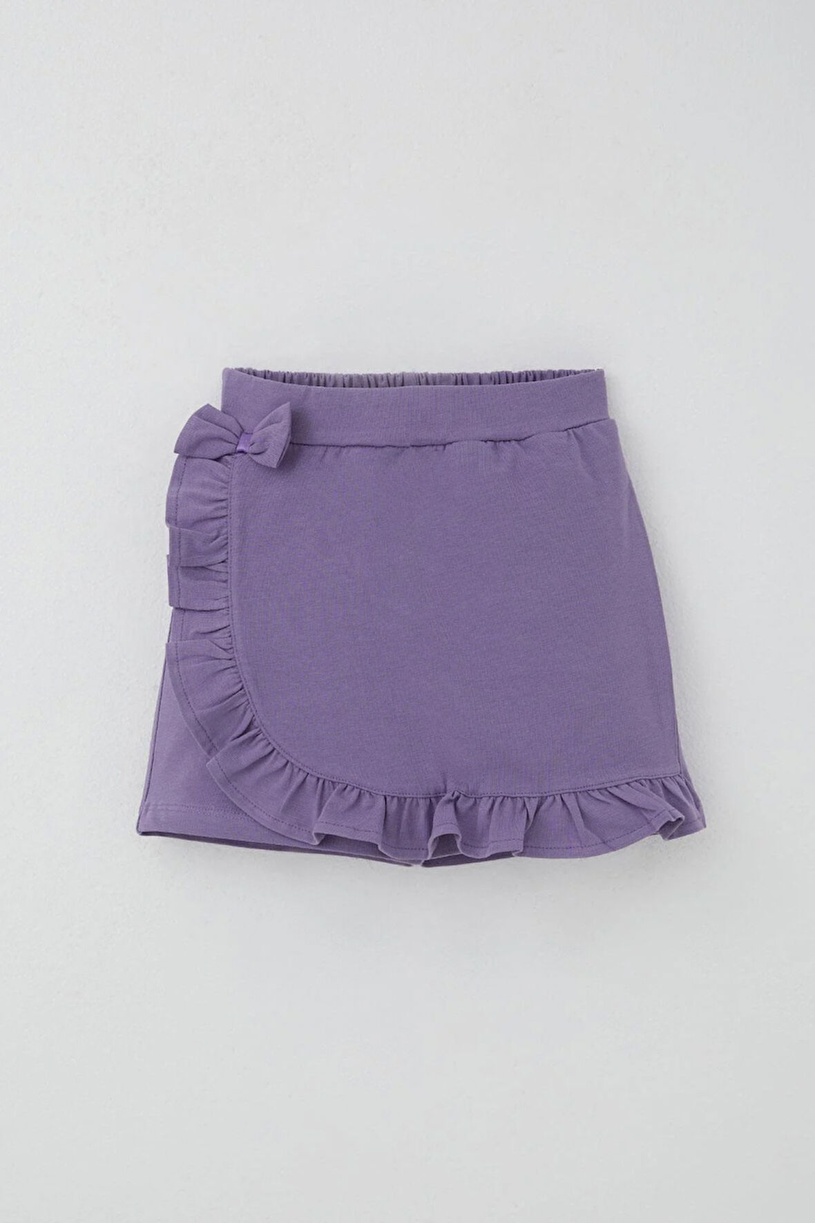 Breeze Kız Çocuk Şort Etek Fiyonk Aksesuarlı Fırfırlı 6-10 Yaş, Lila