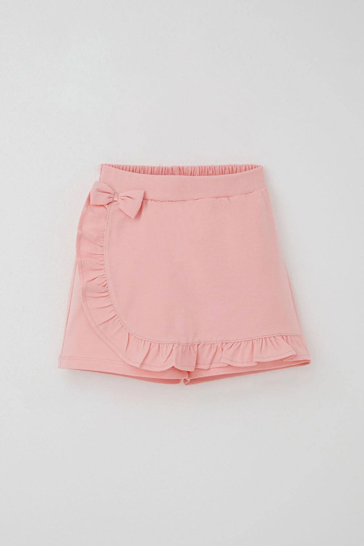 Breeze Kız Çocuk Şort Etek Fiyonk Aksesuarlı Fırfırlı 6-10 Yaş, Somon