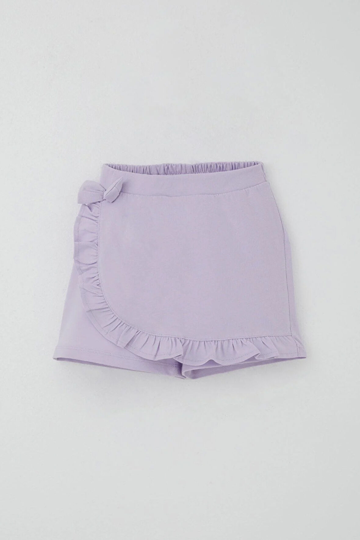 Breeze Kız Çocuk Şort Etek Fiyonk Aksesuarlı Fırfırlı 6-10 Yaş, Açık Lila