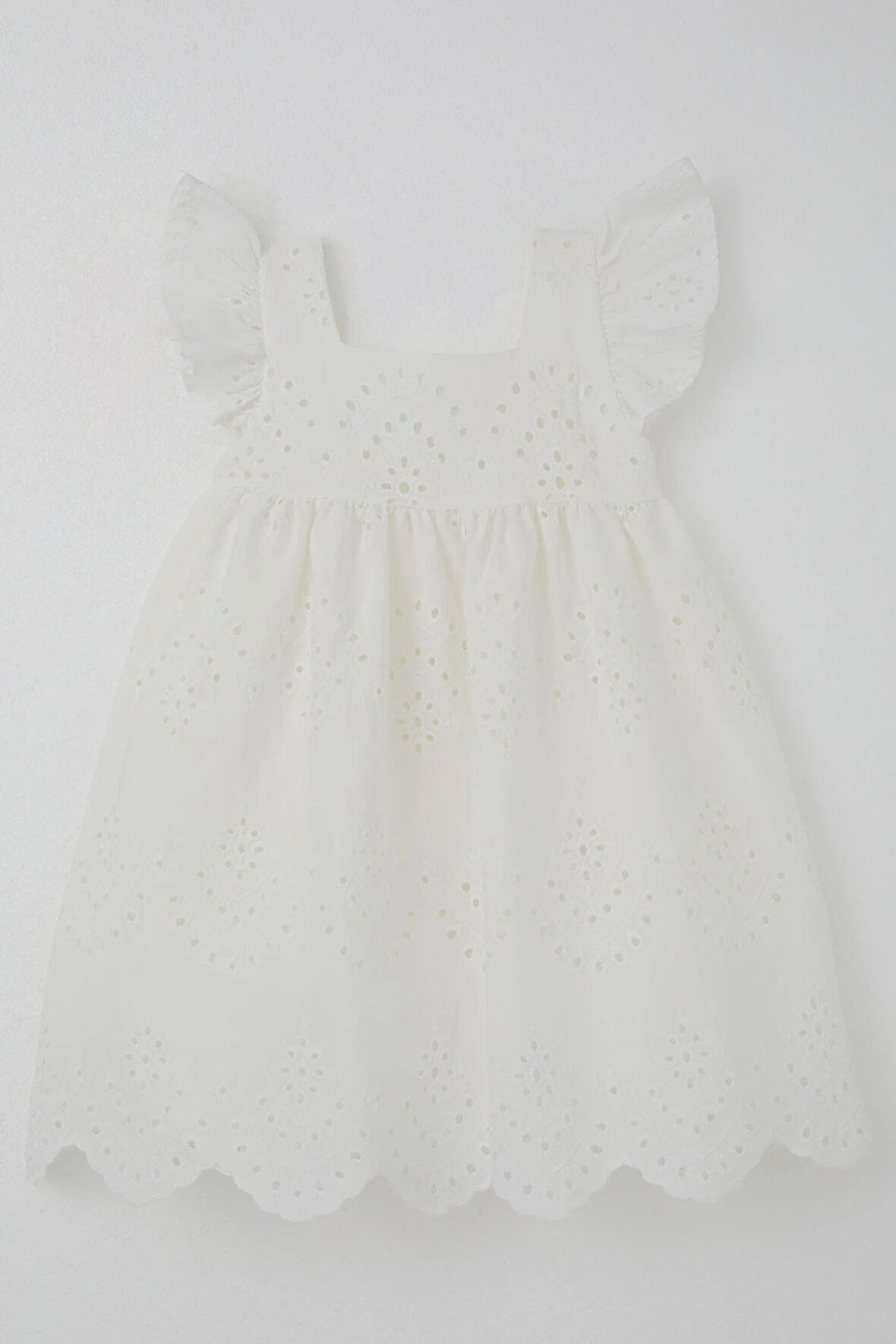 Breeze Kız Çocuk Elbise Çiçek Nakışlı Arka Kısmı Fermuarlı 3-8 Yaş, Ekru