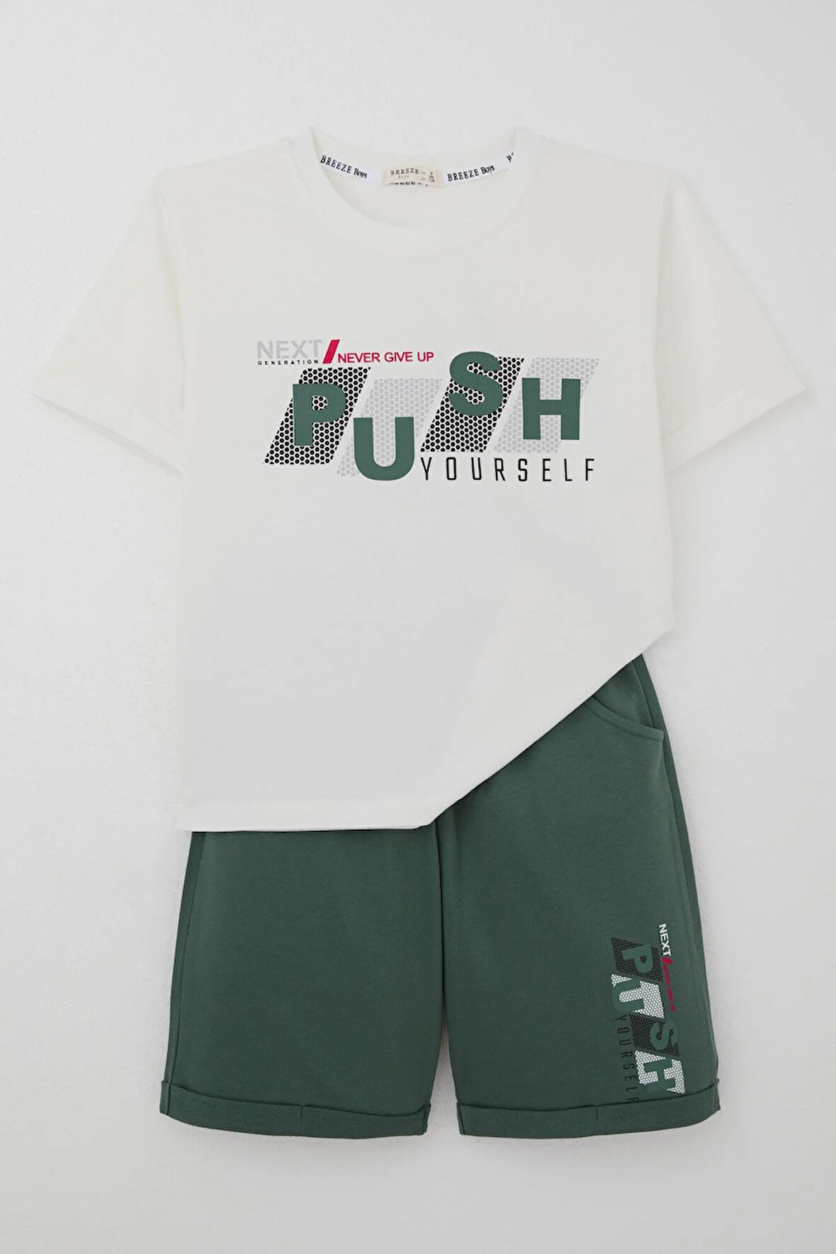 Breeze Kız Çocuk Şortlu Takm Yazı Baskılı Beli Lastikli Cepli 6-12 Yaş, Ekru