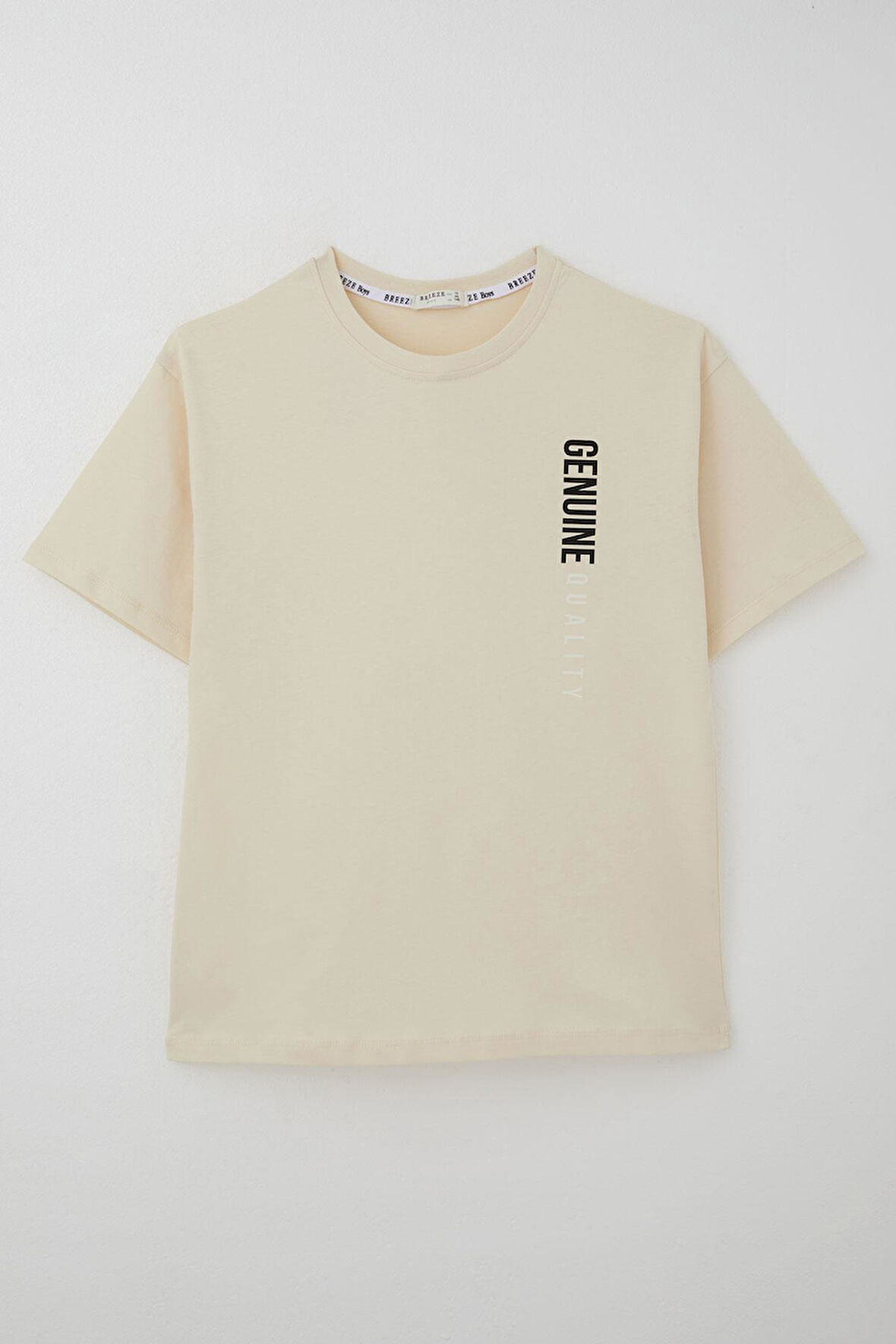 Breeze Erkek Çocuk Tişört Sırt Kısmı Yazı Baskılı 9-14 Yaş, Krem