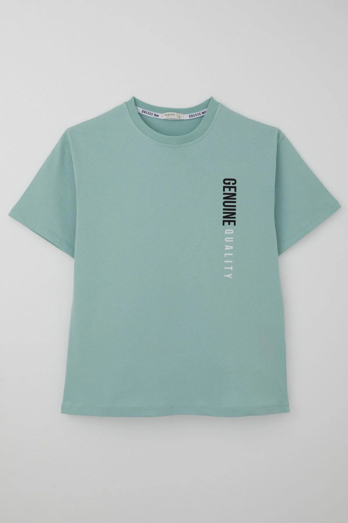 Breeze Erkek Çocuk Tişört Sırt Kısmı Yazı Baskılı 9-14 Yaş, Su Yeşili