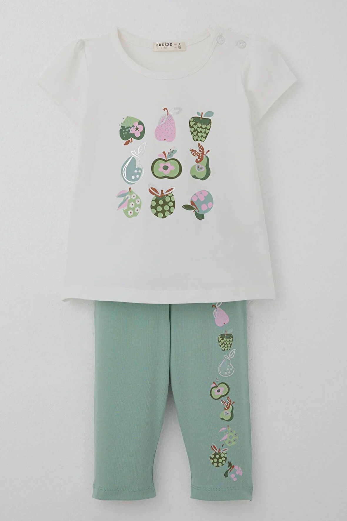 Breeze Kız Çocuk Kapri Taytlı Takım Sevimli Meyveler Baskılı 1.5-5 Yaş, Ekru