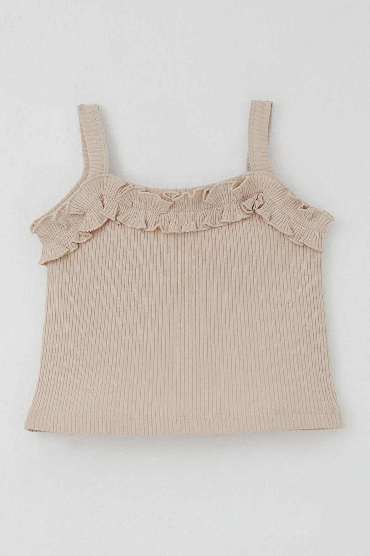 Breeze Kız Çocuk Askılı Crop Tişört Fırfır Detaylı 8-14 Yaş, Bej