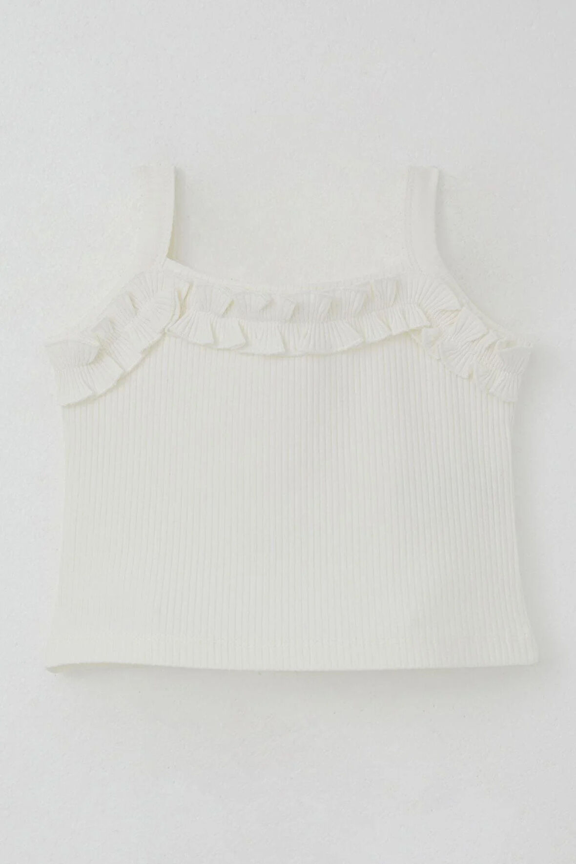 Breeze Kız Çocuk Askılı Crop Tişört Fırfır Detaylı 8-14 Yaş, Ekru