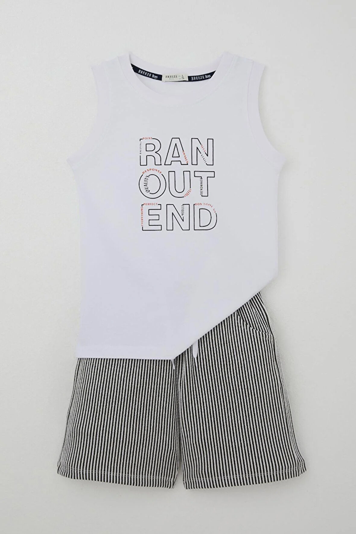 Breeze Erkek Çocuk Şortlu Takım Sıfır Kollu Yazı Baskılı Bağcık Aksesuarlı 8-14 Yaş, Beyaz