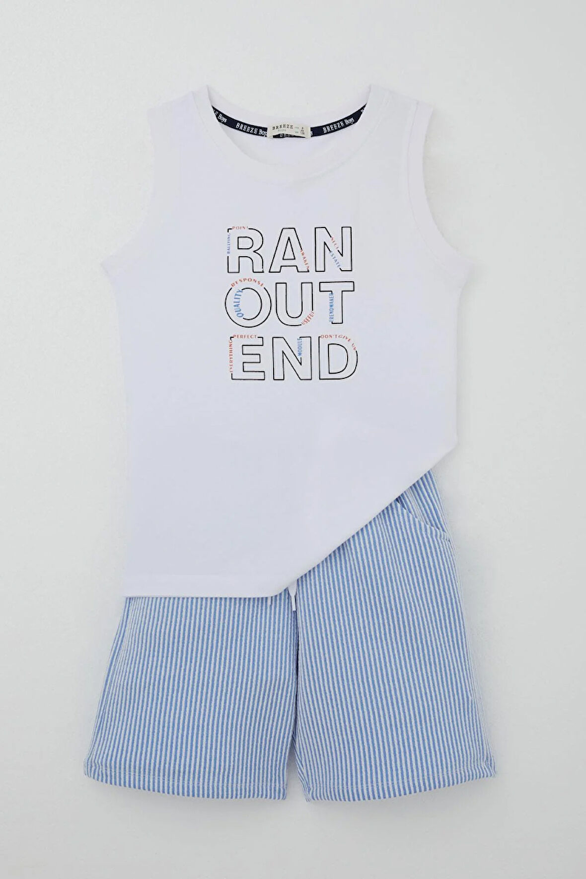 Breeze Erkek Çocuk Şortlu Takım Sıfır Kollu Yazı Baskılı Bağcık Aksesuarlı 8-14 Yaş, Beyaz