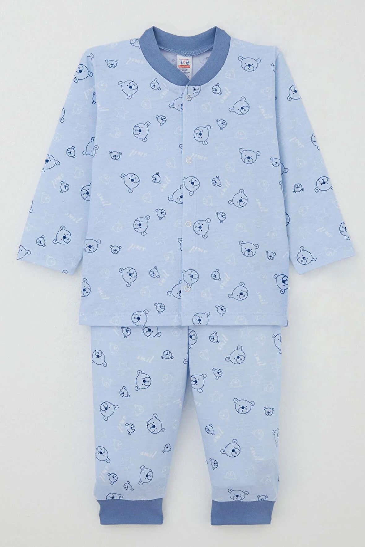 Breeze Erkek Bebek Pijama Takımı Sevimli Ayıcık Figürlü Yıldız Desenli 4 Ay-1 Yaş, Mavi