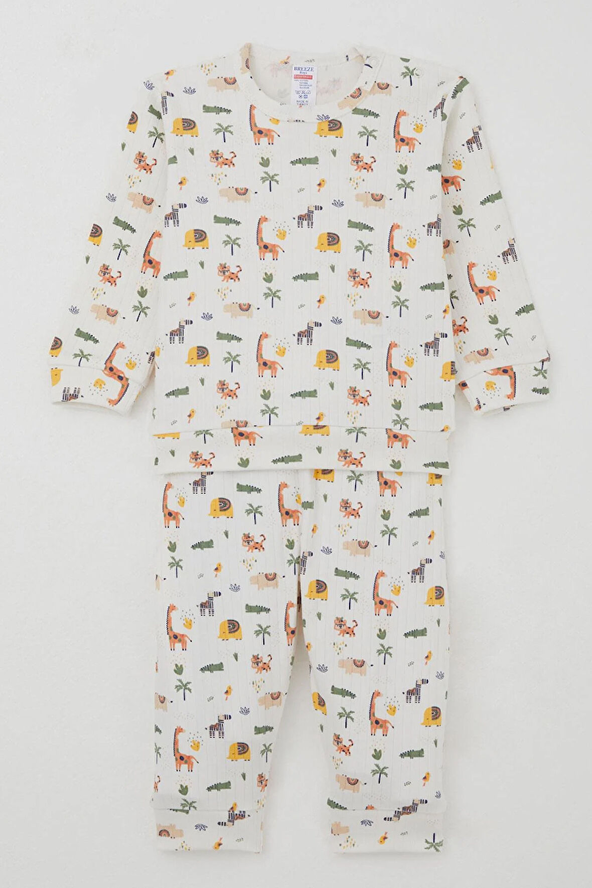 Breeze Erkek Bebek Pijama Takımı Omuzdan Patlı Bebek Hayvanat Bahçesi 4 Ay-1 Yaş, Ekru