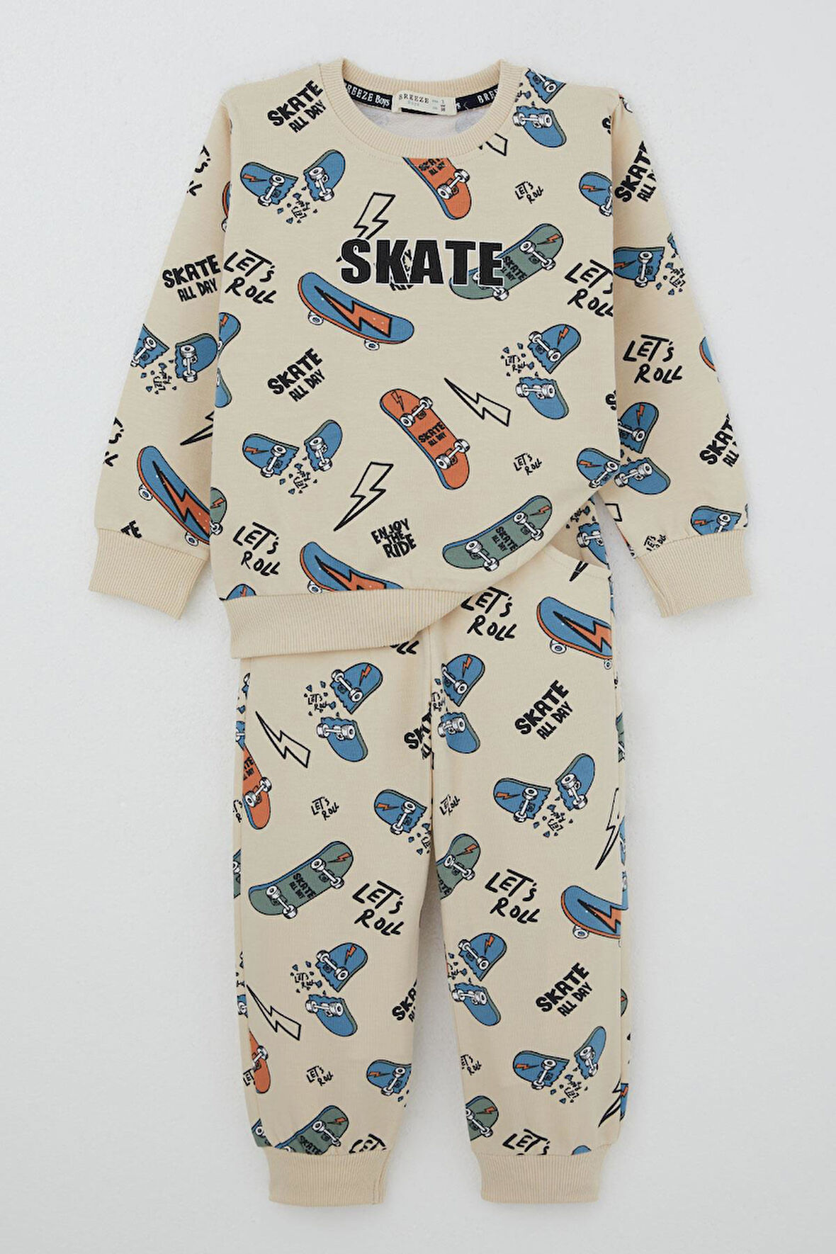 Breeze Erkek Çocuk Eşofman Takım Kaykay Desenli 3-7 Yaş, Krem