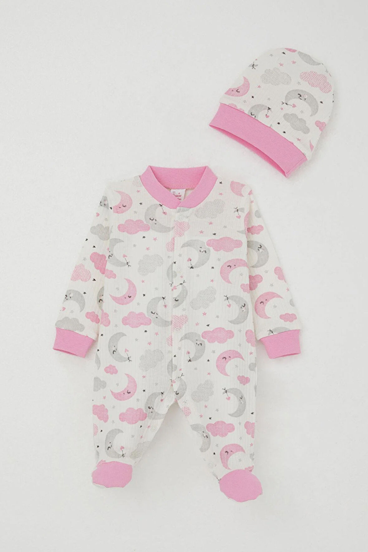 Breeze Kız Bebek Patikli Tulum Gökyüzü Temalı Uykucu Ay Desenli 0-6 Ay, Ekru